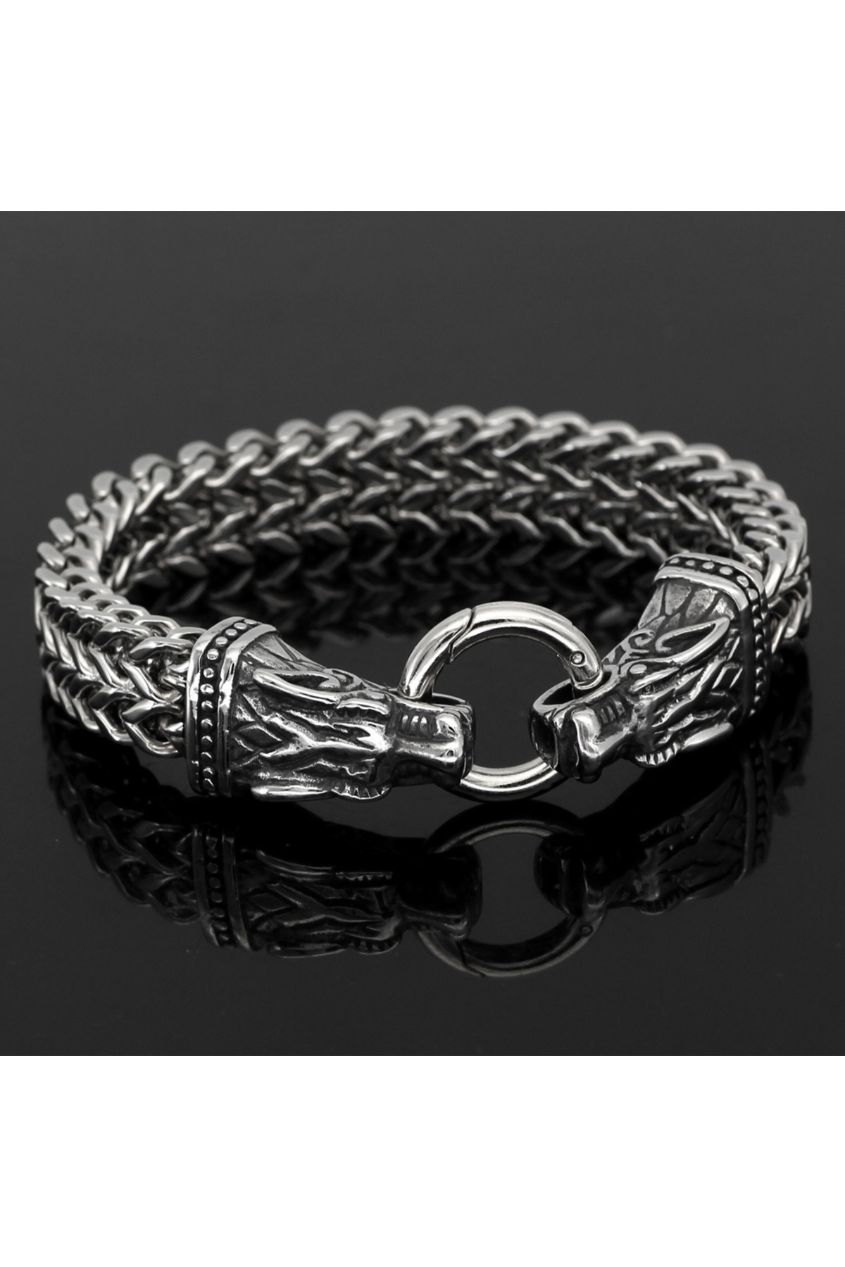 Nordic Wolf Head High Polishing Nordic Style Men's Steel Bracelet