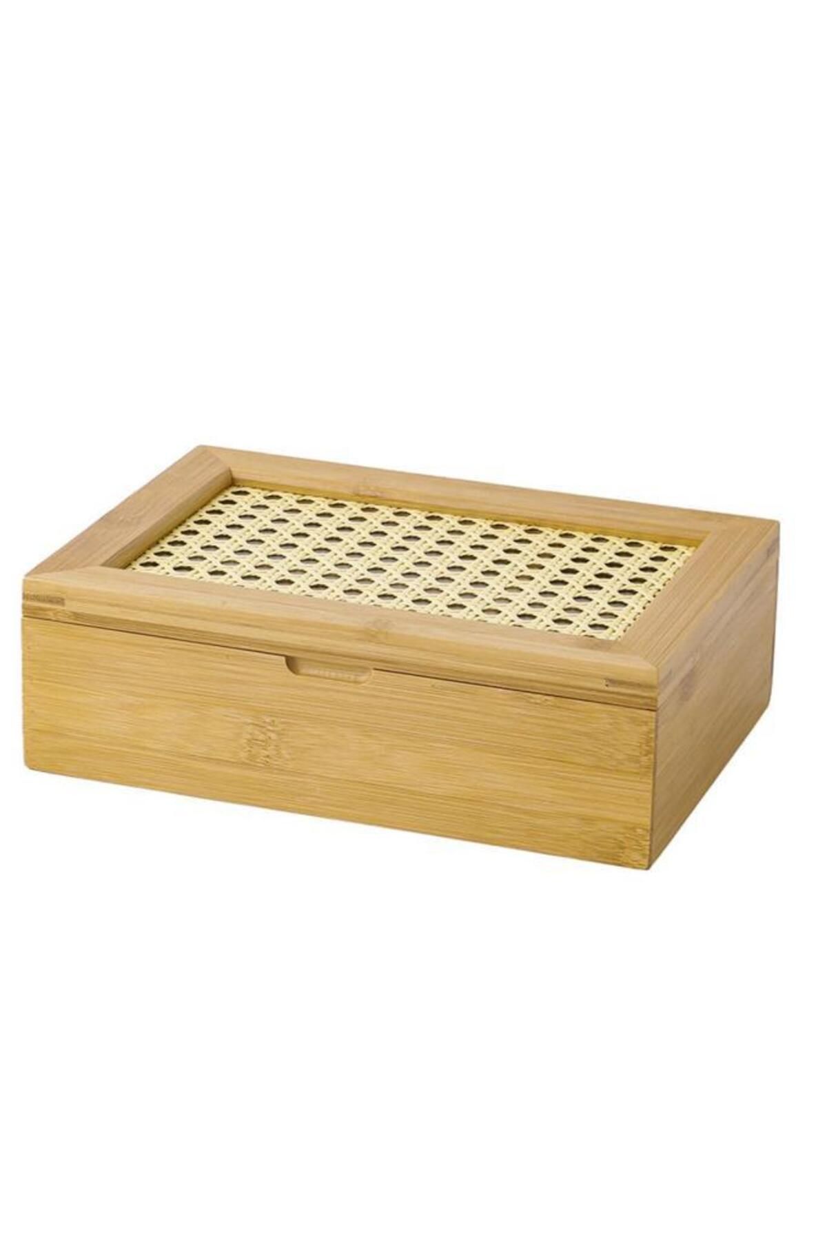 Digithome-6 Compartment Bamboo Tea Box with Lid - Hazeranlı, Brown, C/11 C1- 3