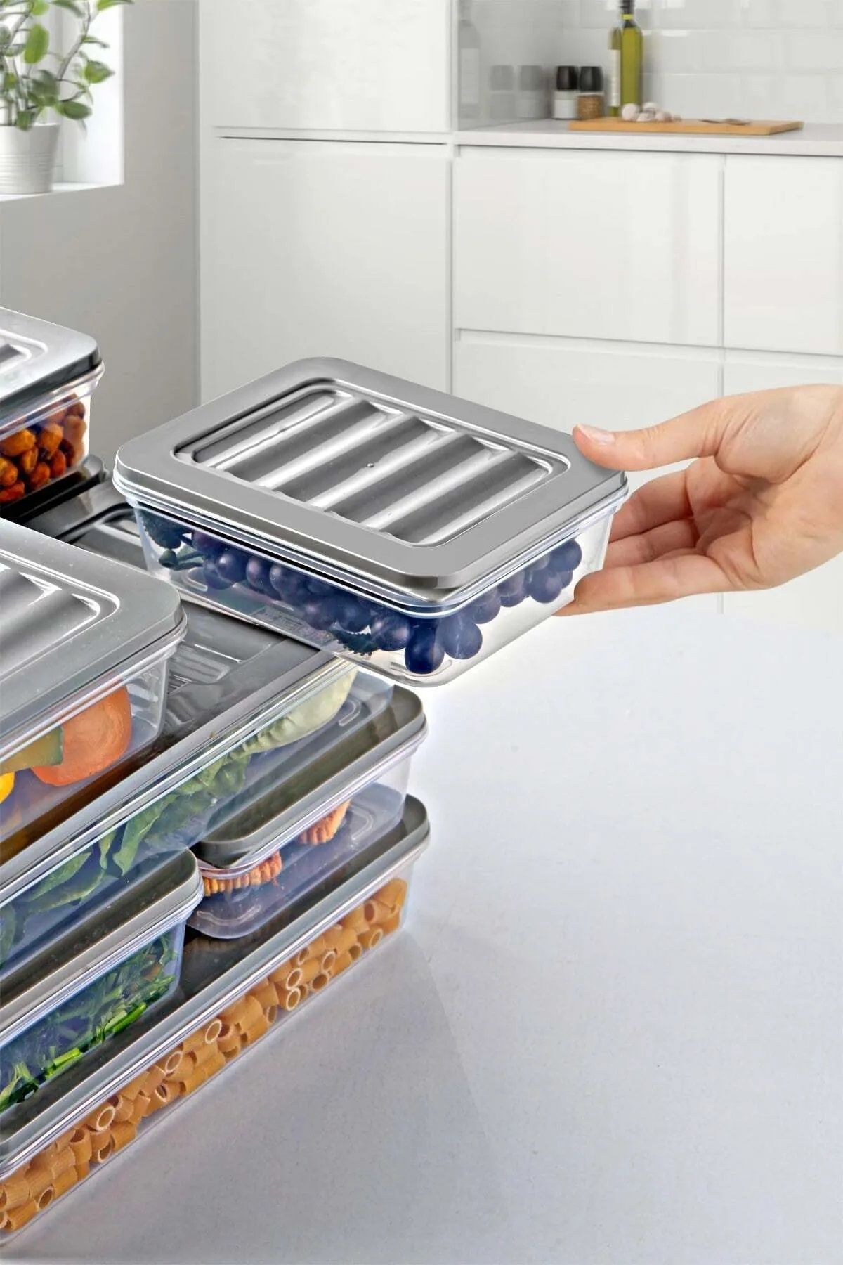 Open Home Concept-Freshbox Set of 6 - Suitable for Microwave and Diffraction, 0.6 Lt Gray Storage Container 2