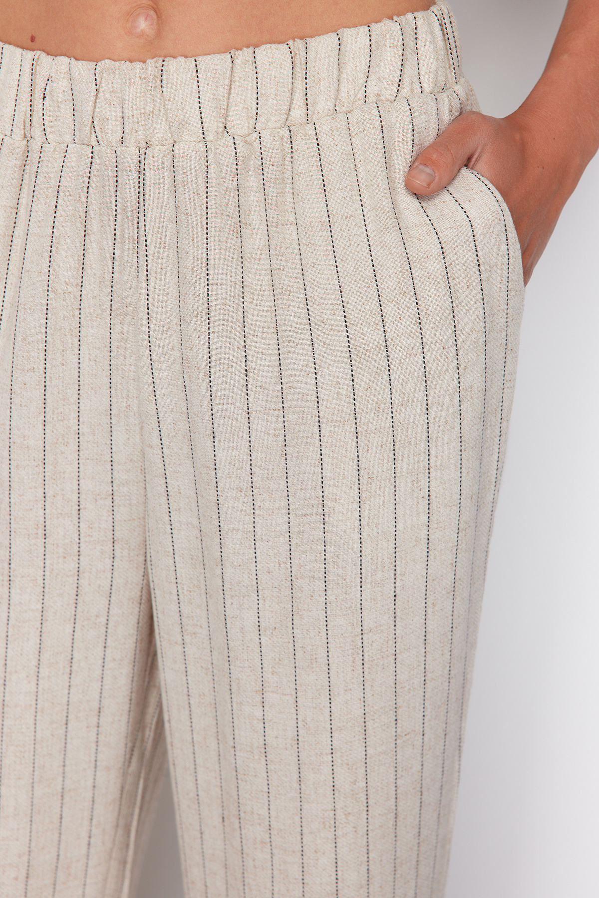 Trendyolmilla  Ekru Wide Leg Beli Lastikli Çizgili Dokuma Pantolon TEDSS24PL00015 - Görsel 3