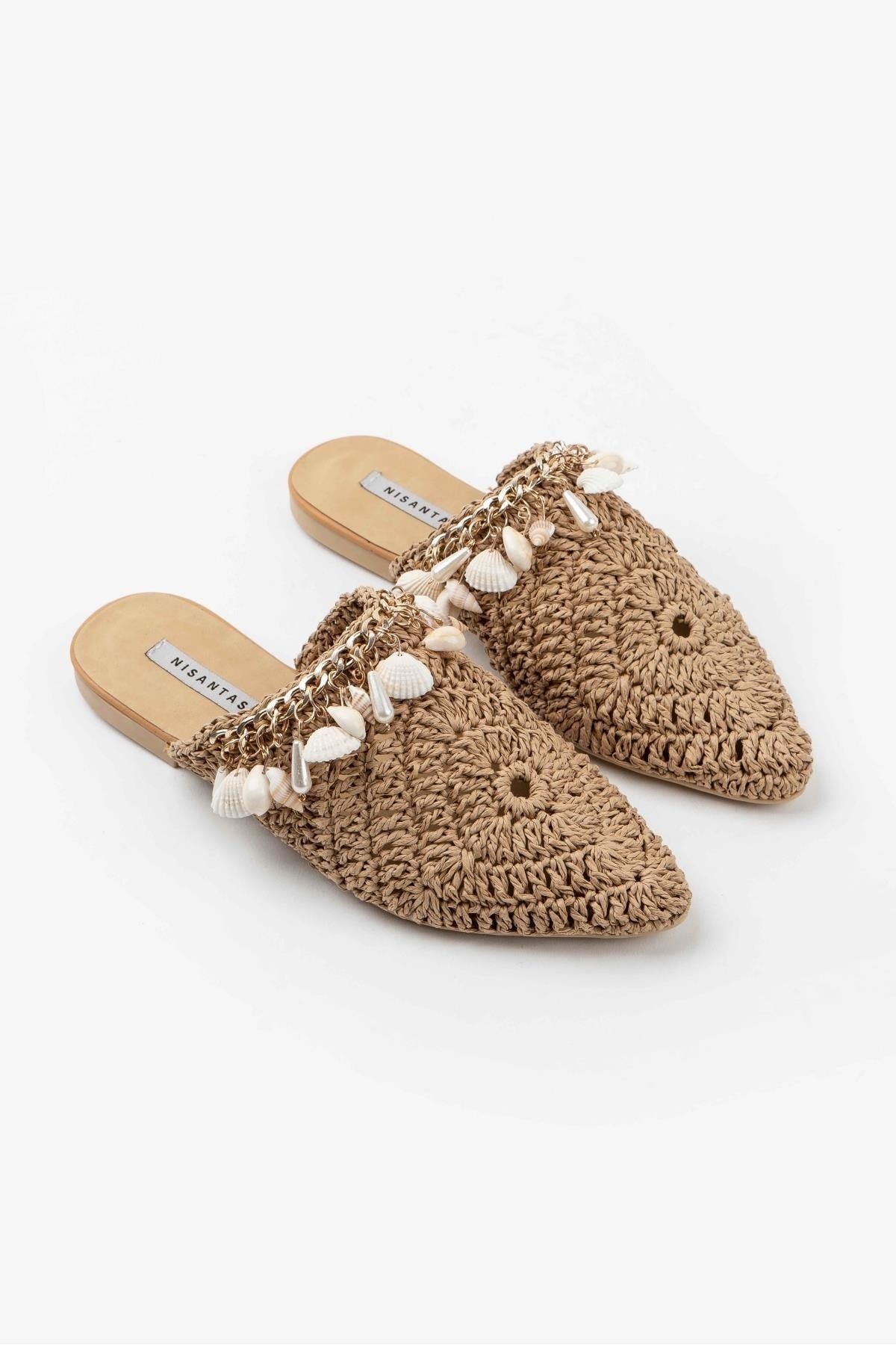 NİŞANTAŞI SHOES-Damskie kapcie Lisa Tan z dzianiny w kształcie muszli 7