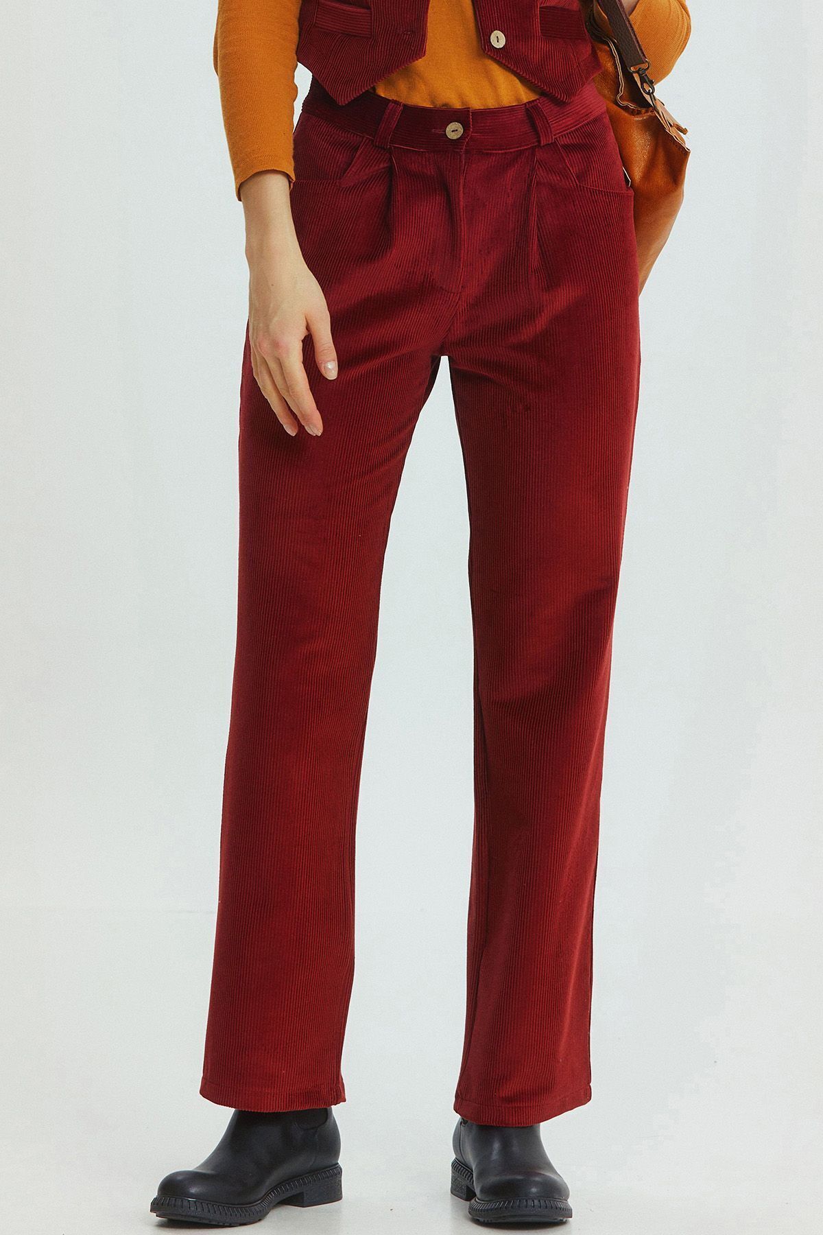 Clandestino-Bohemian Style Corduroy Trousers Claret Red 2