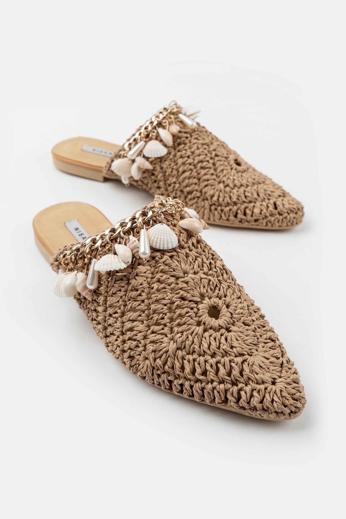 NİŞANTAŞI SHOES-Damskie kapcie Lisa Tan z dzianiny w kształcie muszli 3