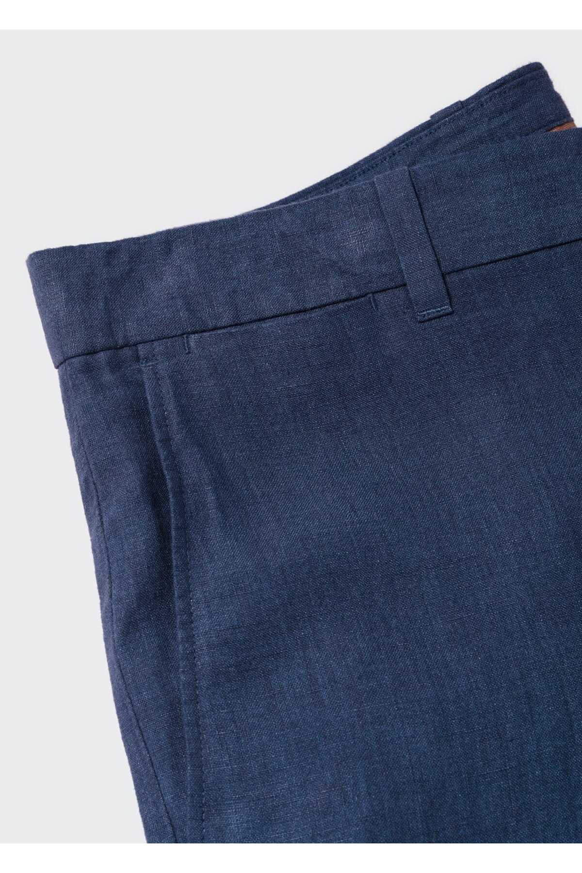 شلوار مردانه آبی سرمه ای منگوMANGO Man | 57000570 اورجینال - تصویر 5