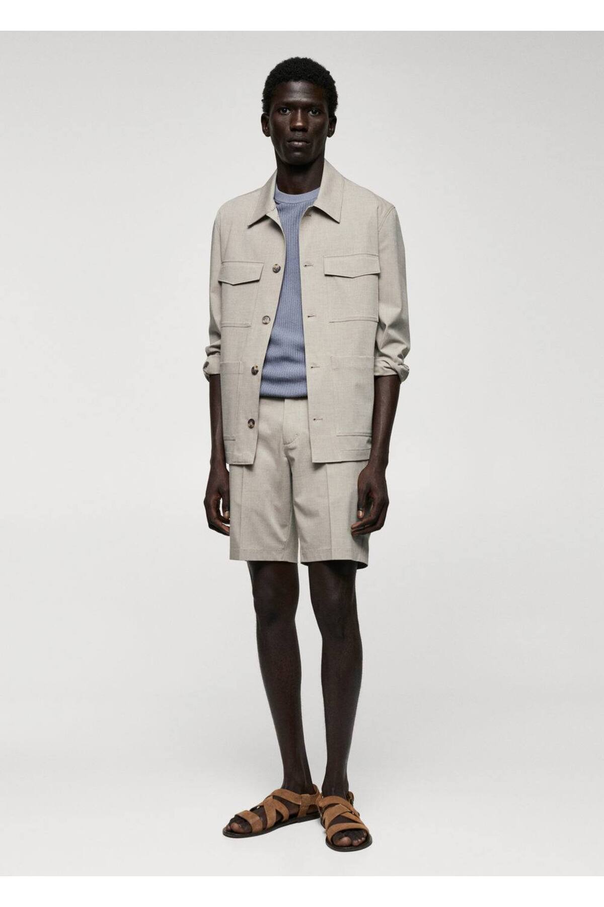 شلوار مردانه بژ منگوMANGO Man | 57042504 اورجینال - تصویر 2