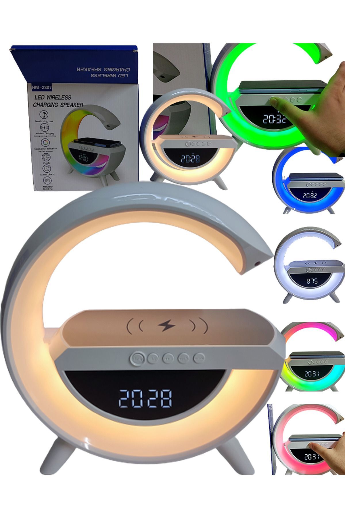 Bakeey G Kablosuz Şarj, Bluetooth, Müzik Çalar, Alarm, Büyük Saat, Hoparlör Özellikli Masa ve Gece Lambası