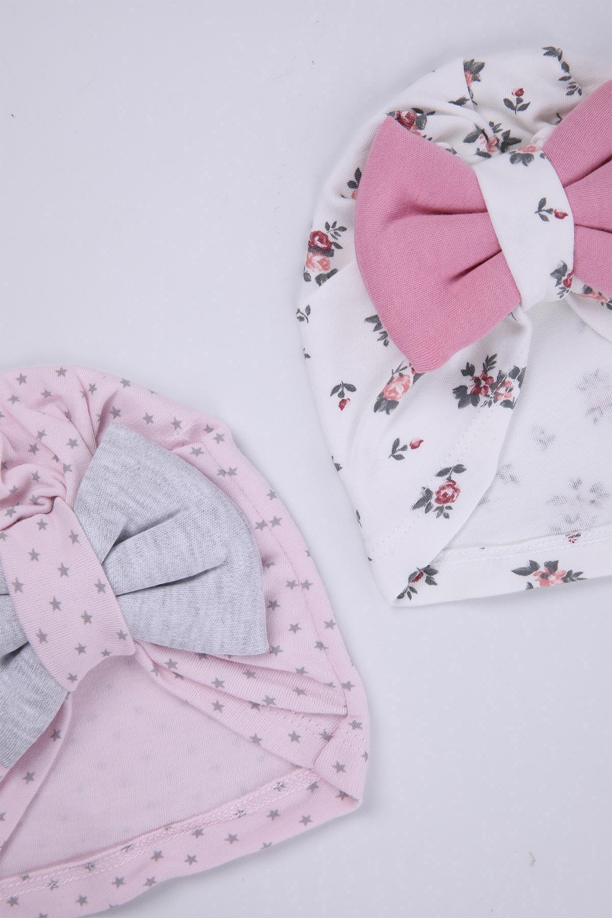 Babyhola Kurdeleli Desenli Bebek Bone Şapka Bere 2'li Set 0-6 Ay Hediyelik 1758 fotoğrafı 2 (önizleme)