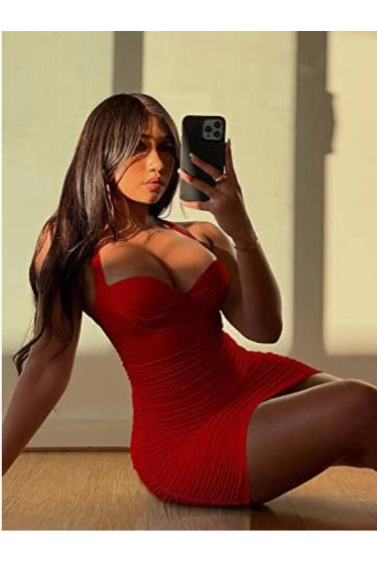 Miss-Mini Length Dress with Bust Drawstring Glopes Side Drawstring Halter Neck 3