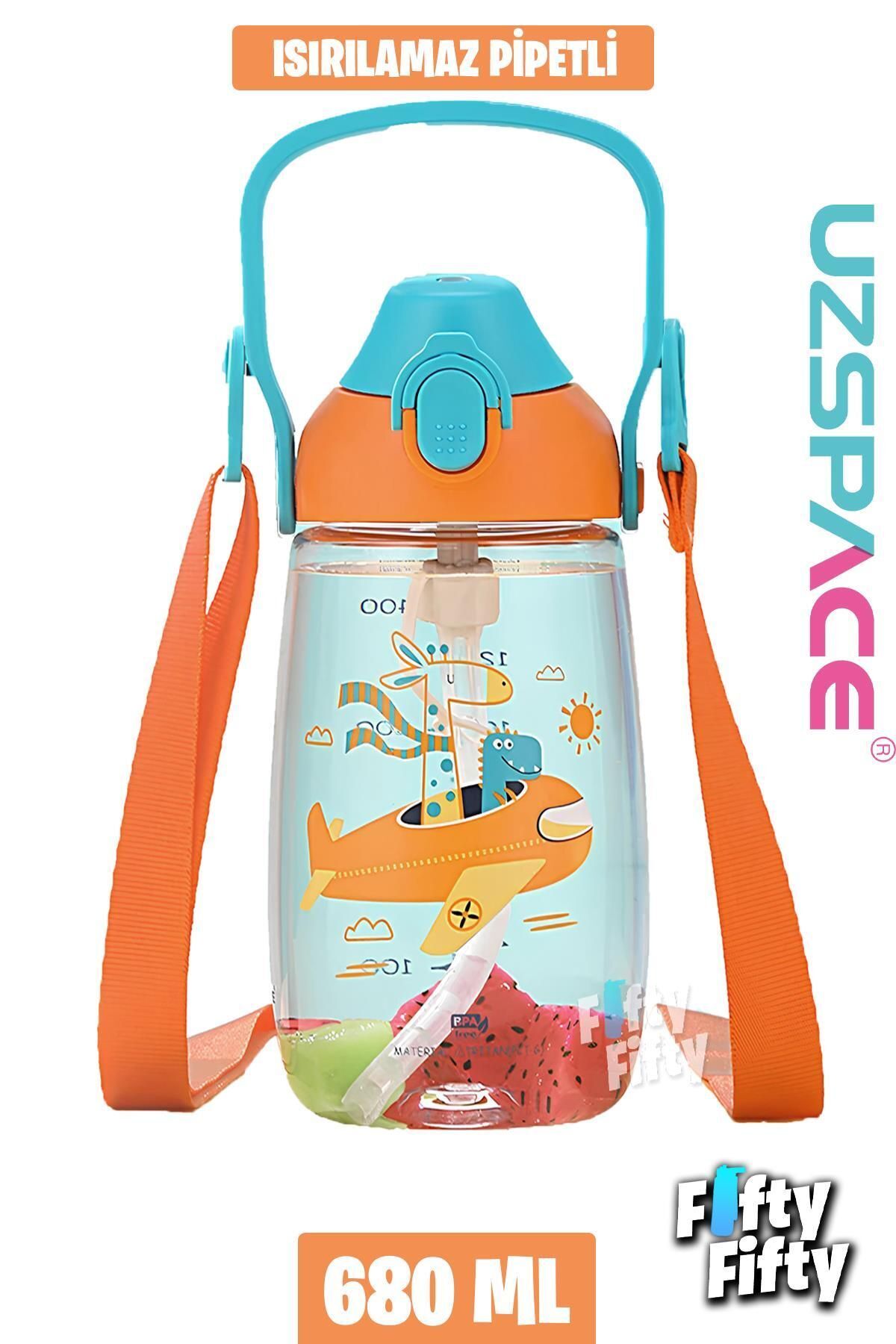 Uzspace Pipetli 680 Ml Boyun Askılı Tritan Çocuk Su Matarası -Kutulu- FFUZ2202680