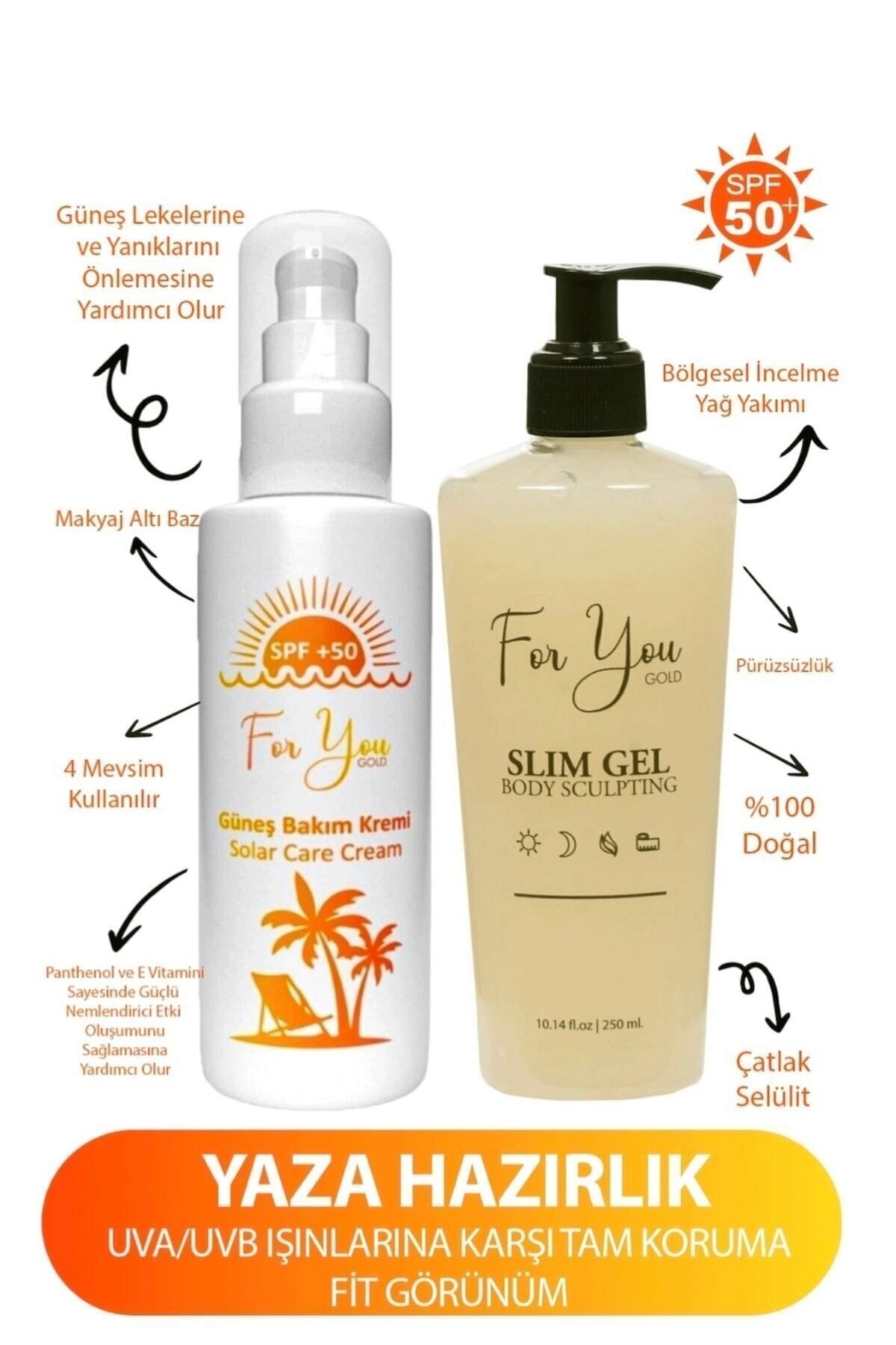 ضدآفتاب ضد لک با فاکتور SPF50+ 100 میلی لیتر و ژل سلولیت 250 میلی لیتر For You Gold