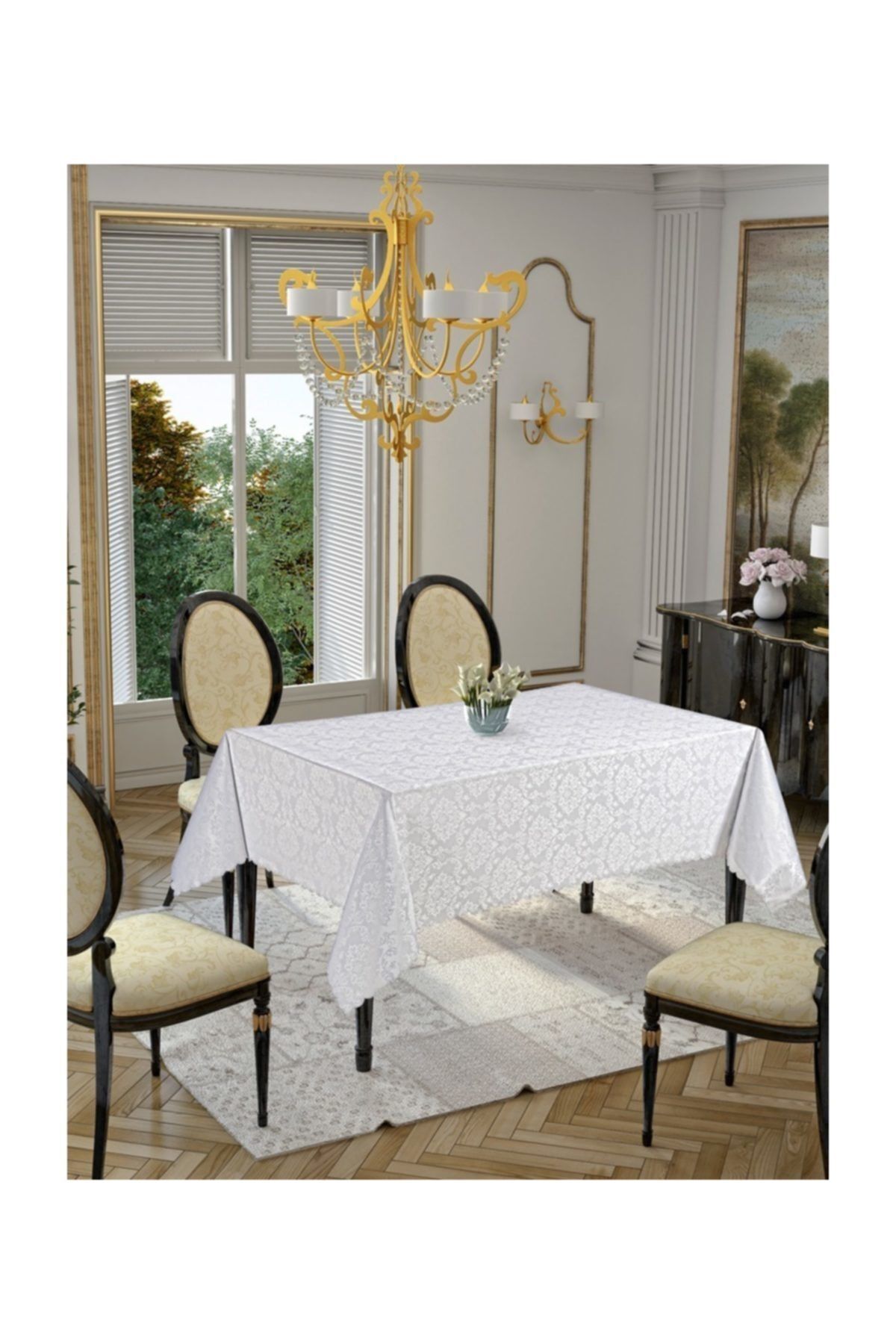 GOLDEN LAUREL Dertsiz Leke Tutmaz Jakarlı Polyester Günlük Kullanım Masa Örtüsü