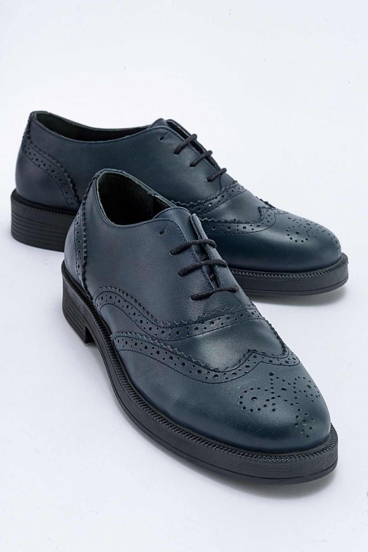 GNS Shoes-Genuine Leather Navy Blue Lace-Up Oxford Women's Shoes 5