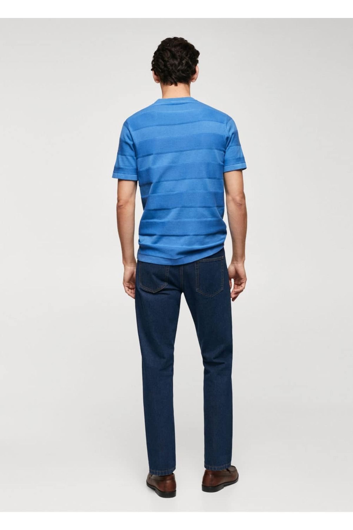 تی شرت آبی مردانه لباس بافتنی پنبه راه t shirt MANGO Man