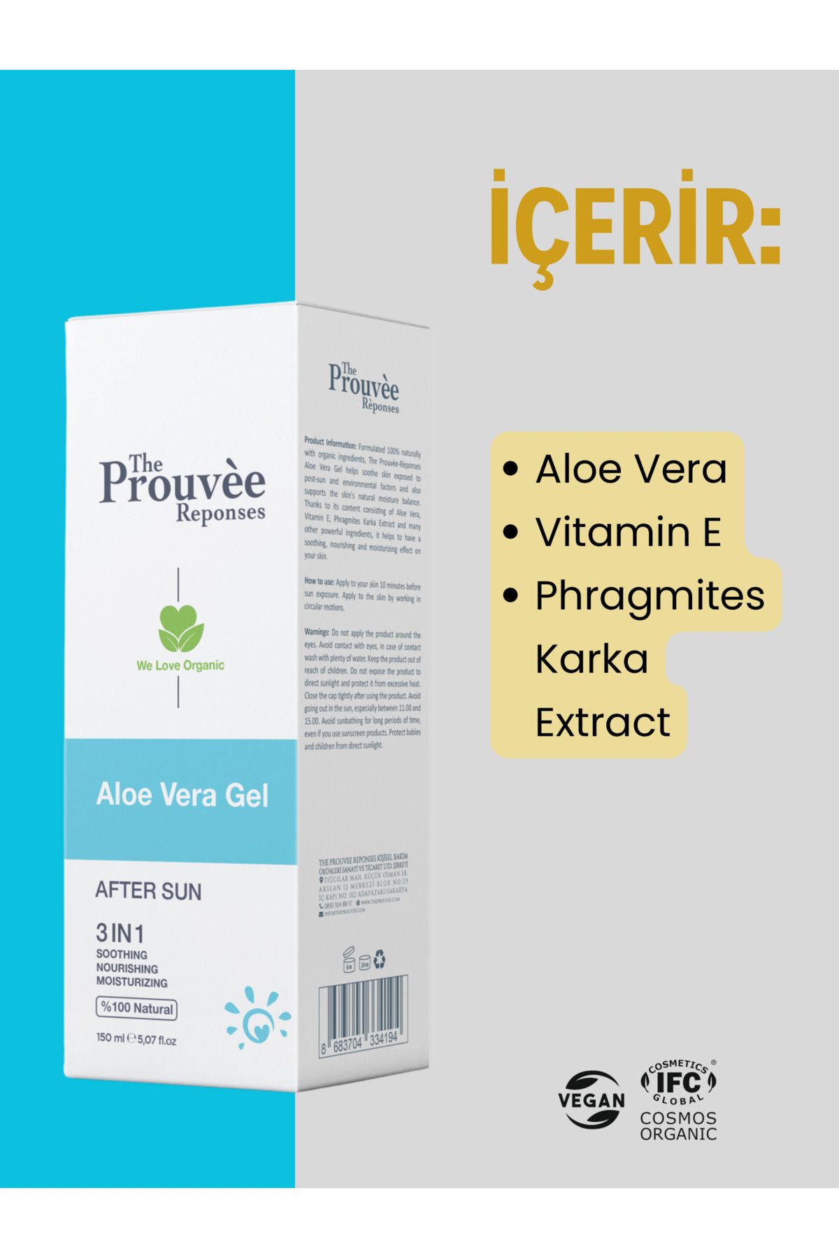 ژل آلوئه ورا 150 میلی لیتری 150 میلی لیتری 100% طبیعی رفرش کننده پس از آفتاب The Prouvee Reponses