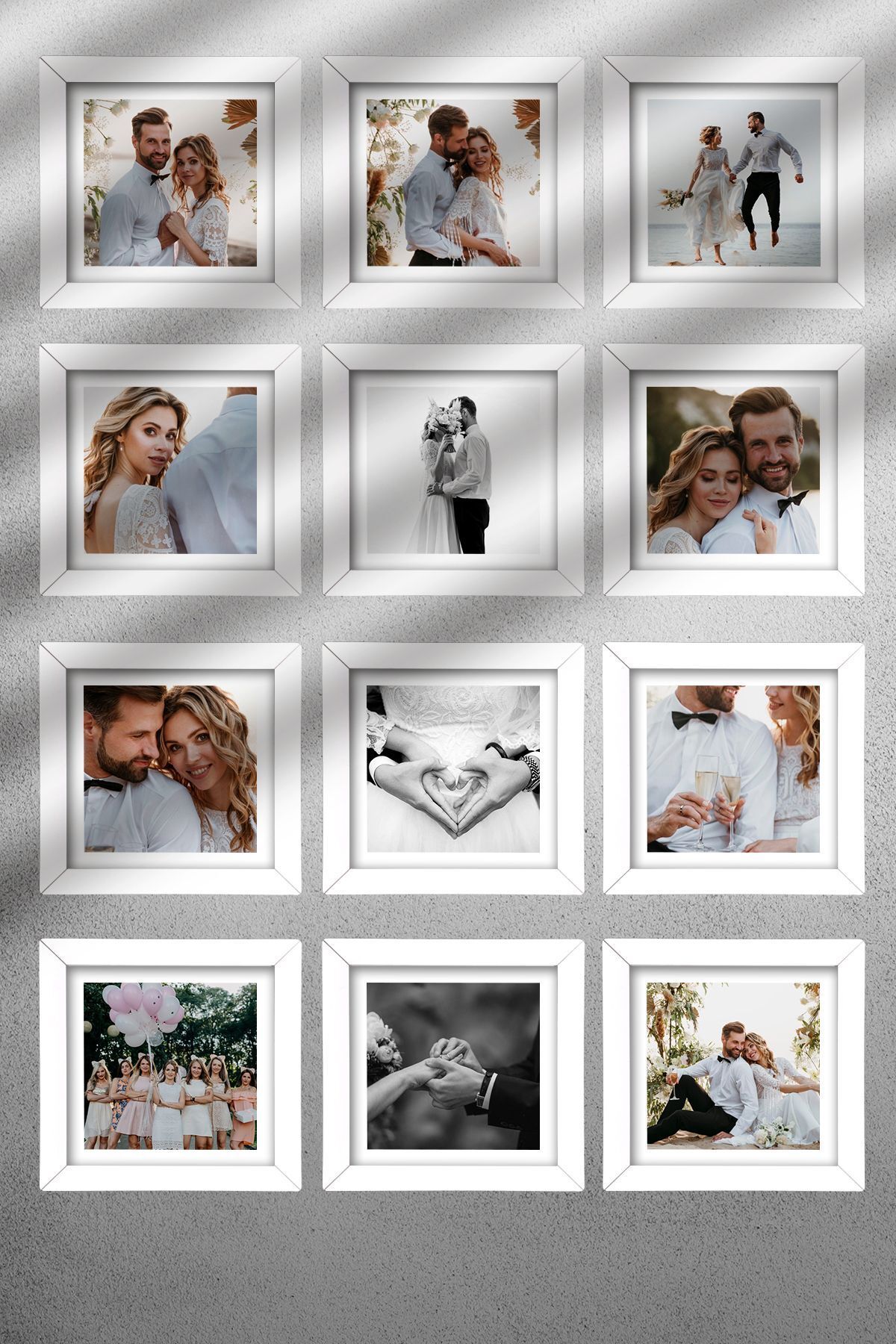 Bytwo-12 Pieces 30x30 Frame - Square Frame - MDF White Frame - Multiple Photo Frame Set 6