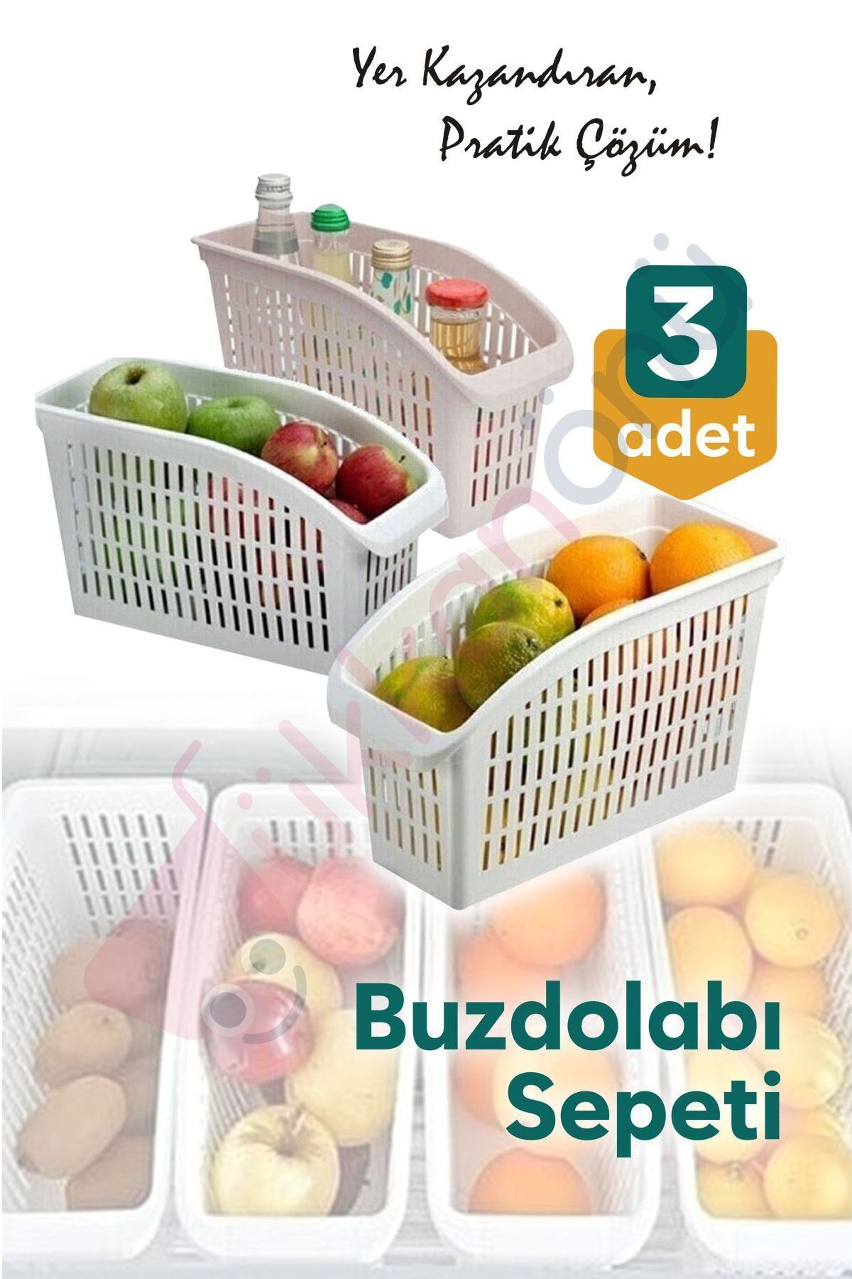 Dükkanönü Organizator Frigider 3 Piese Coș Cu Fructe Pentru Legume Bucătărie Baie Organizator Sub Blat - One Size