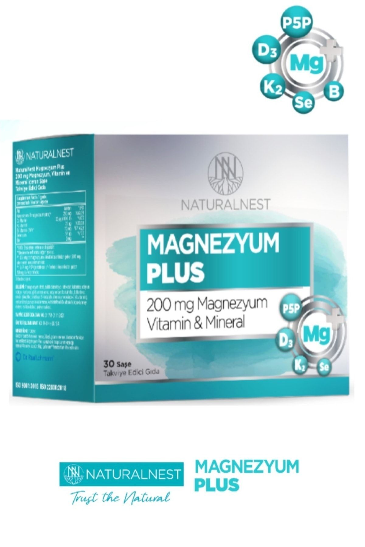 Naturalnest-Magnesium Plus 30 Sachet Magnesium Citrate, P5p (VITAMIN B6), Selenium, Boron, D And K Vit 5