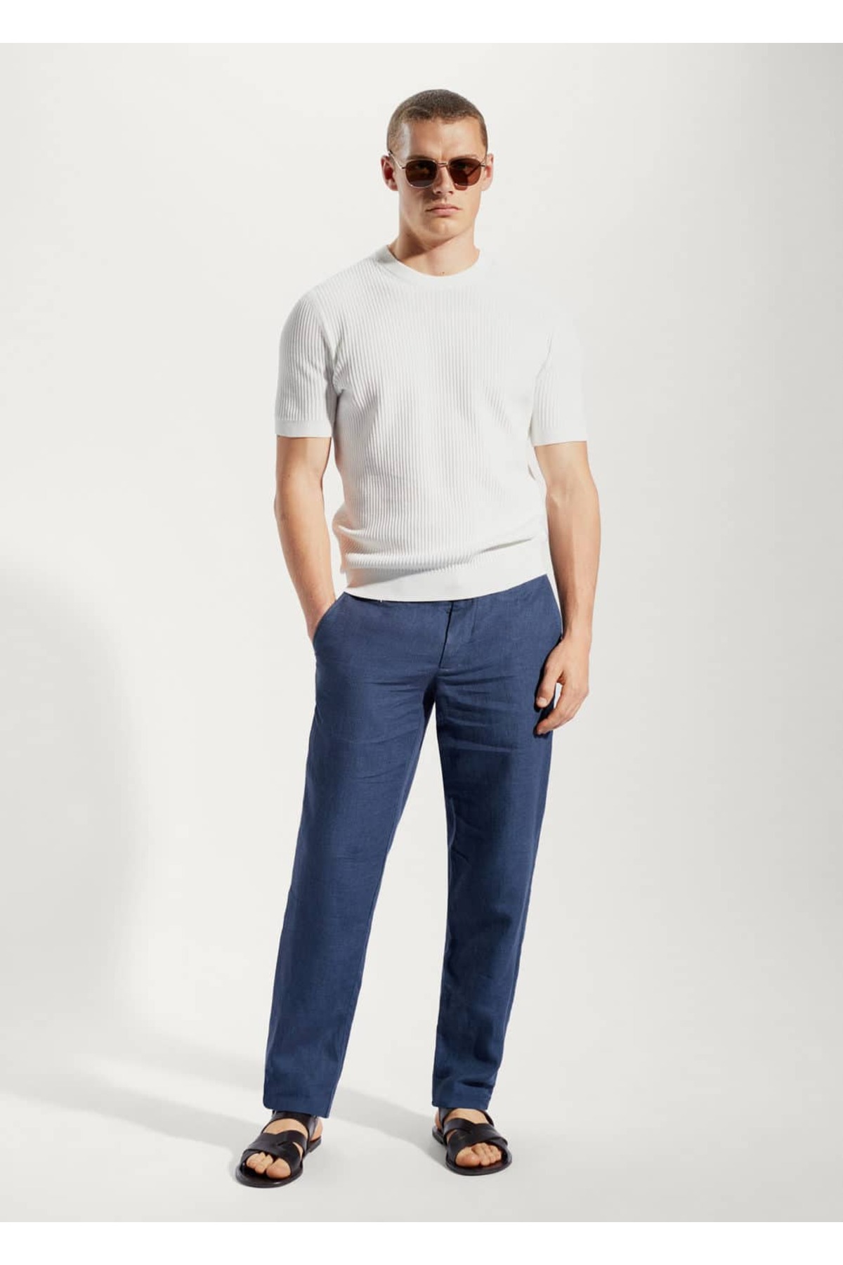 شلوار مردانه آبی سرمه ای منگوMANGO Man | 57000570 اورجینال - تصویر 2