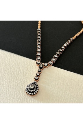 JEICON ATELIER 25,10 Gr Rose Renk Damla Tasarım 925 Gümüş Elmas Montür Kolye