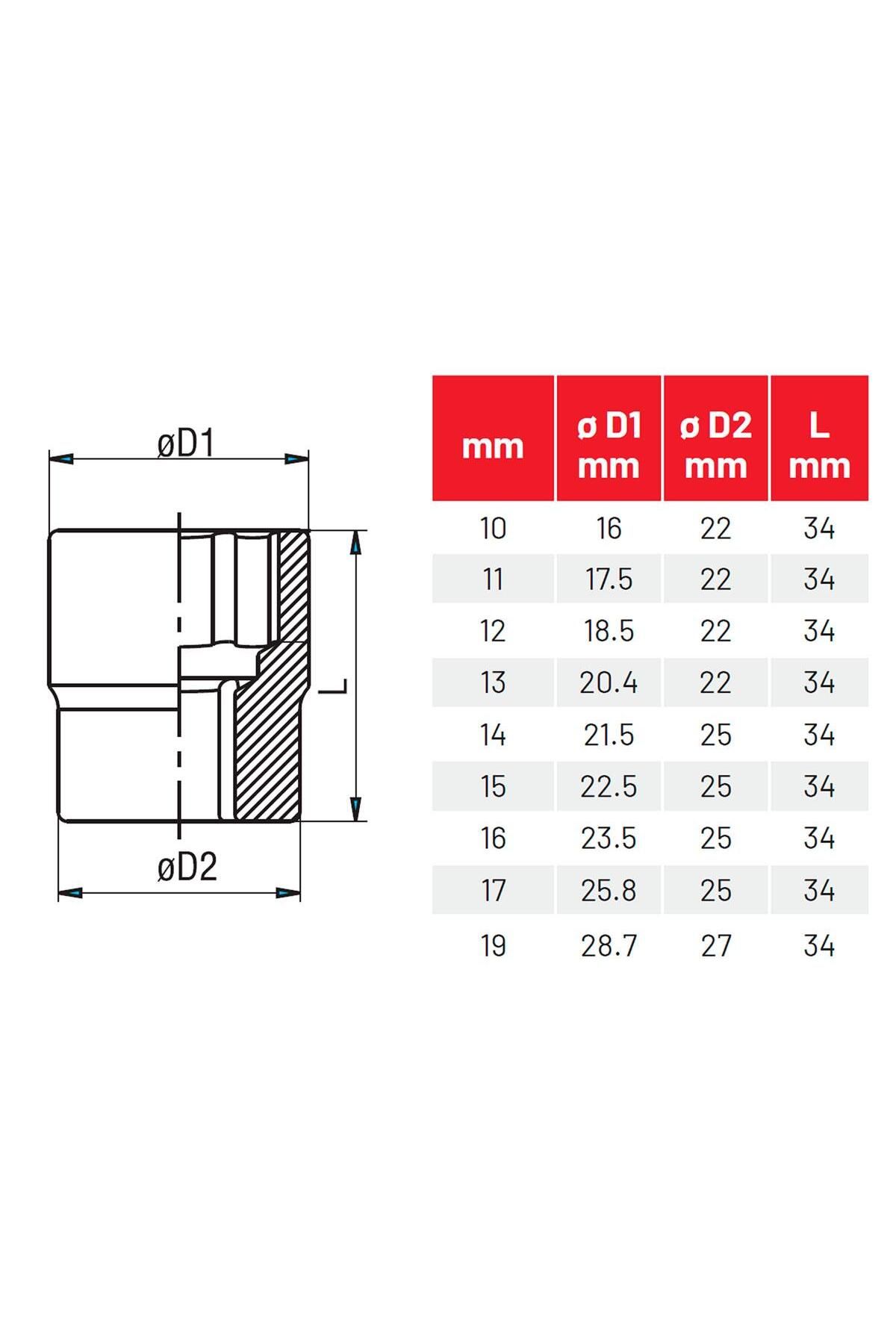 1/2" Twist Lokma Seti Hasarlı Civata, Somun Sökme 10 Parça - 6