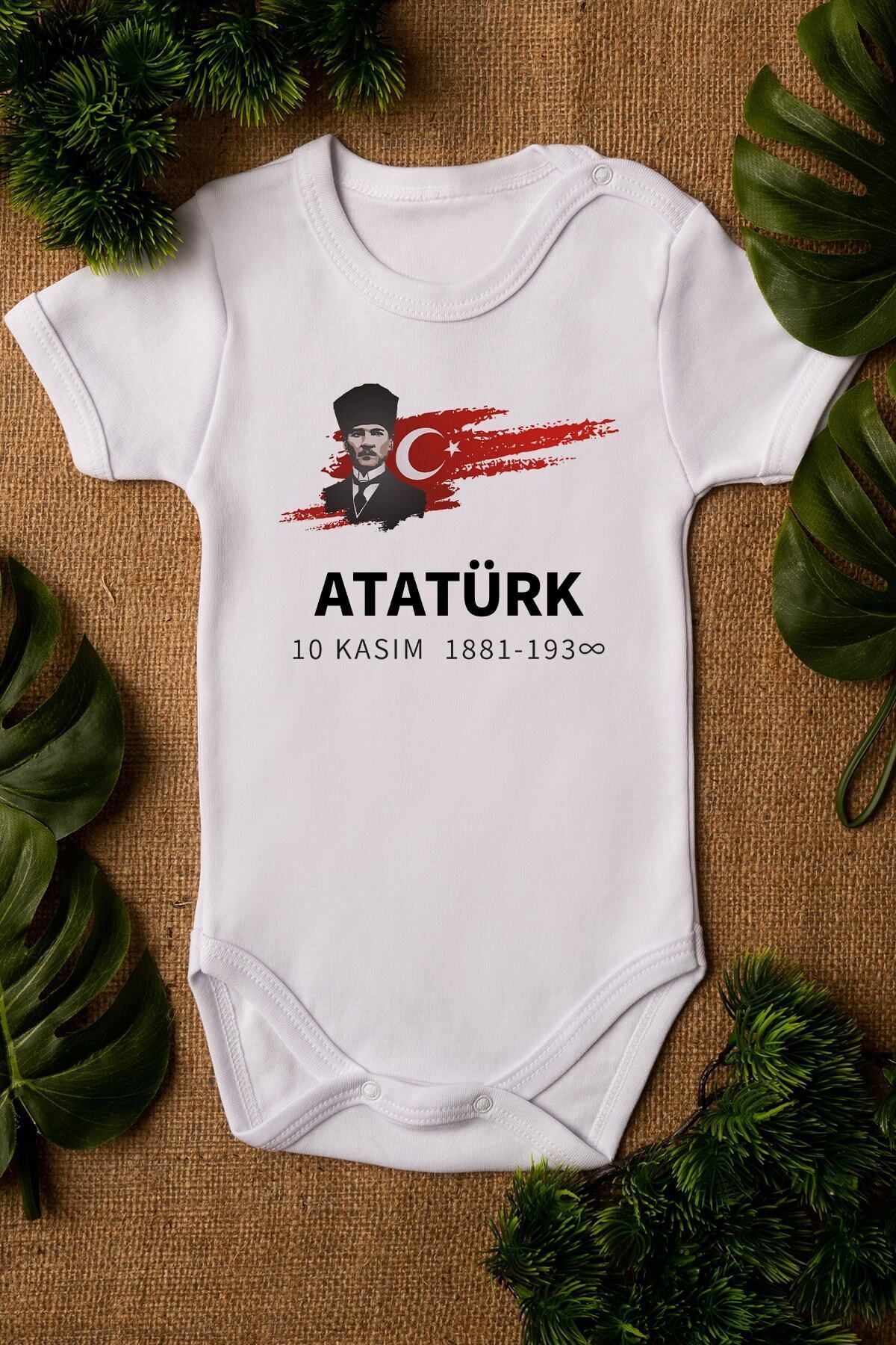 Overoz Органический 100% хлопок Atatürk 10 ноября Детское боди с принтом и кнопками 5119 OVEROZBABY5119