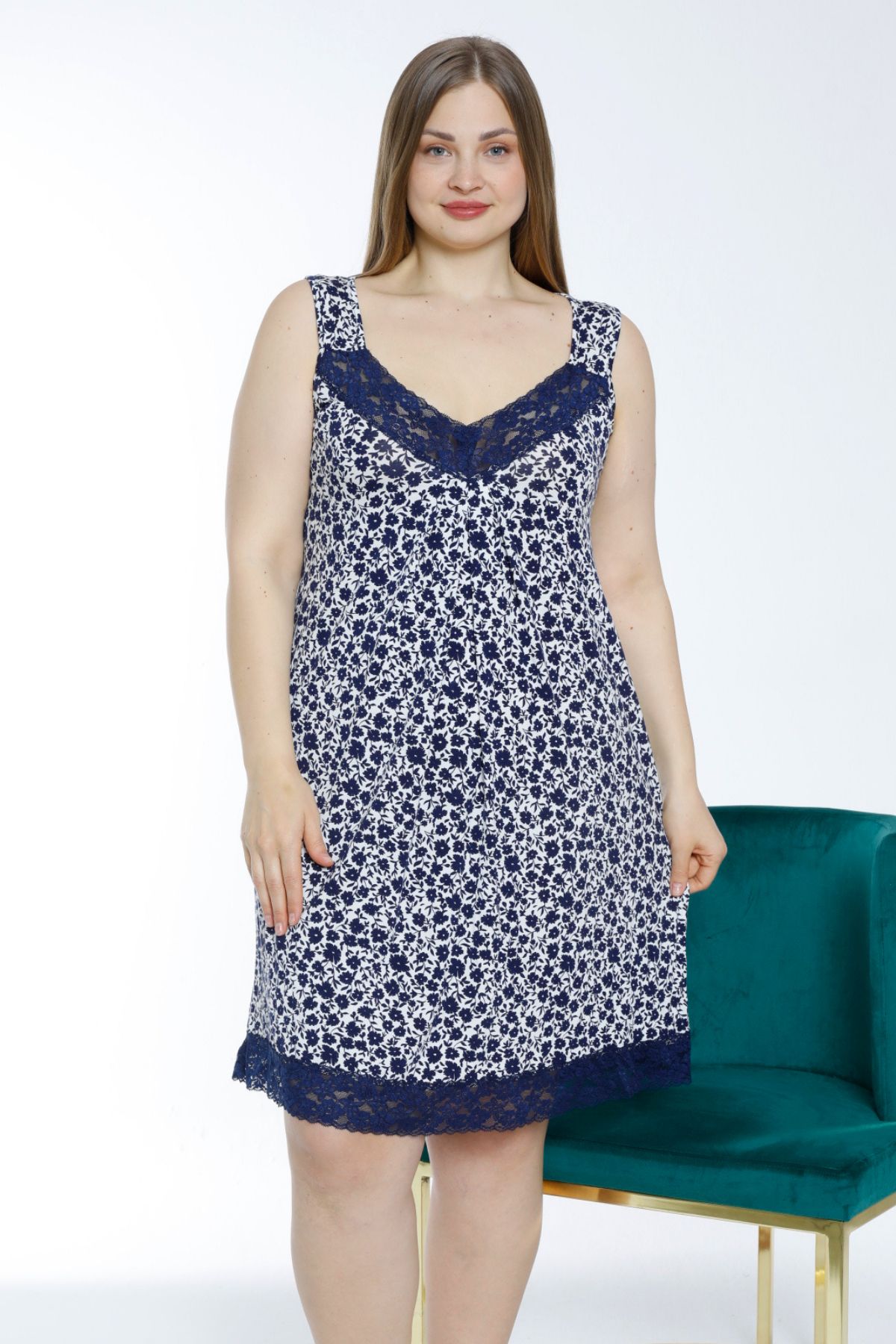 Lagertha by İntensive-Plus Size Patterned Lycra Viscose Nightgown 2