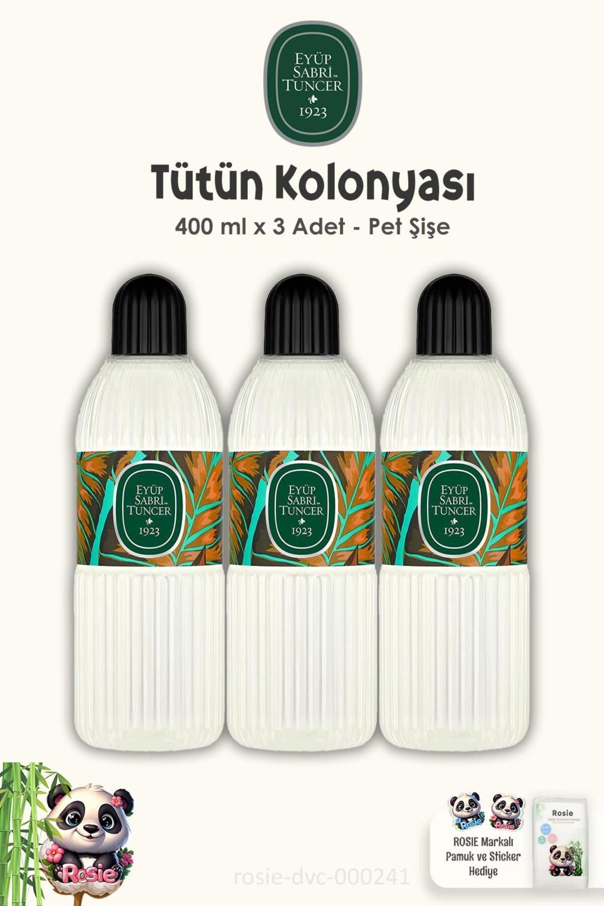 ادکلن پت بطری 3 تکه Eyüp Sabri Tuncer Tobacco Pet Bottle 400 میلی لیتر و 100% پنبه رزی Eyüp Sabri Tuncer