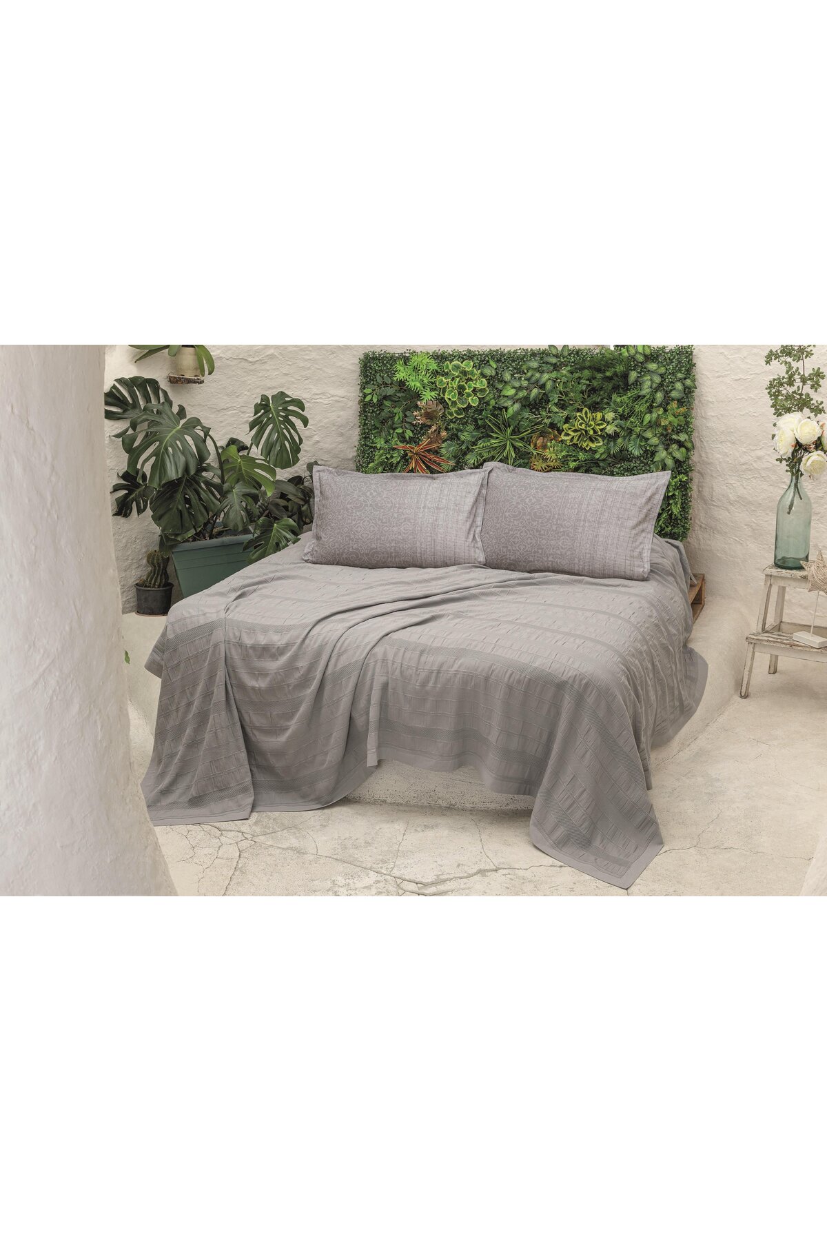 River Storm %100 Pamuklu Fitted Çarşaflı Çift Kişilik Pike Takımı 230x250 cm