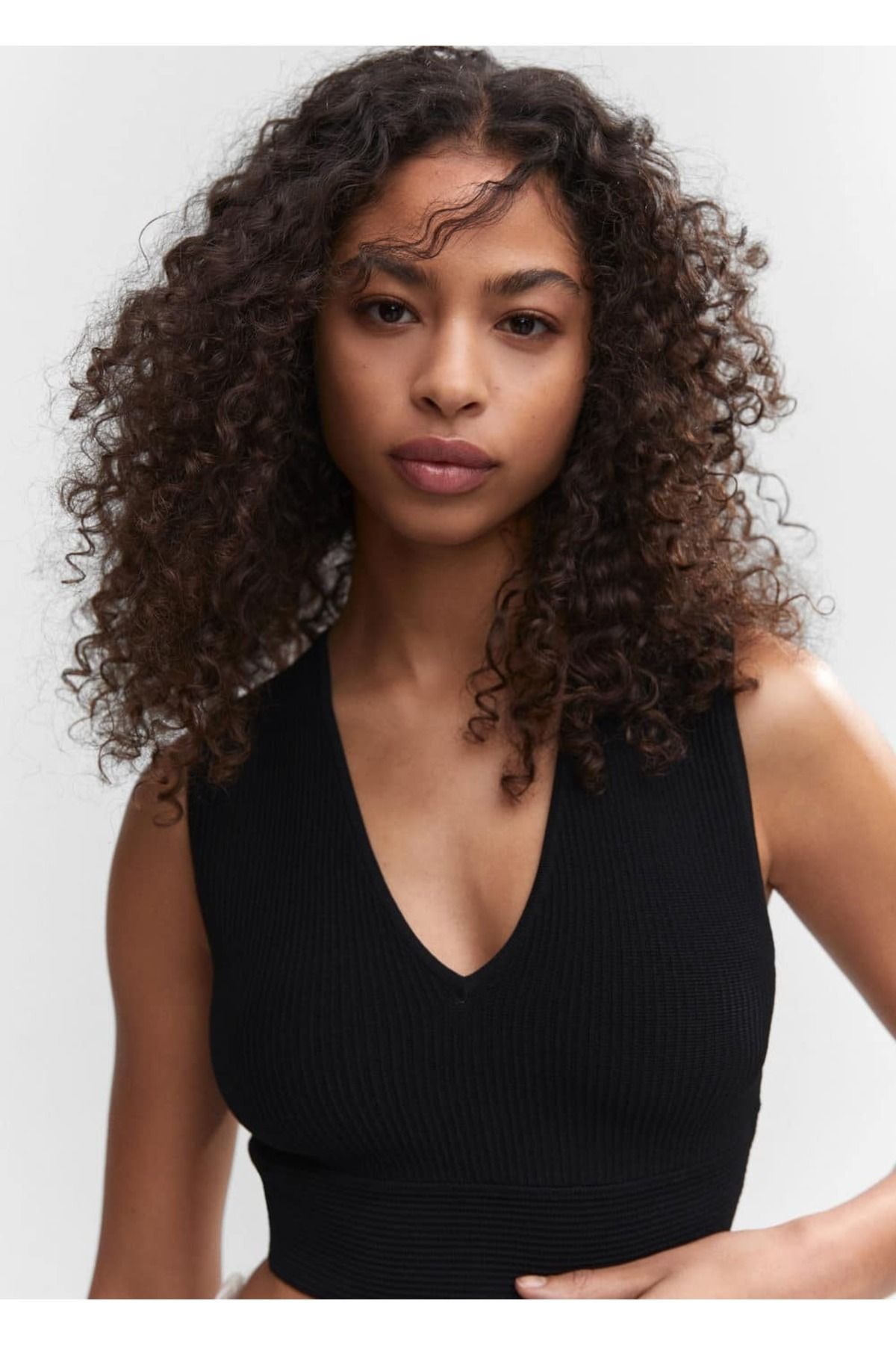 MANGO Woman-Ribbed cropped blouse 5