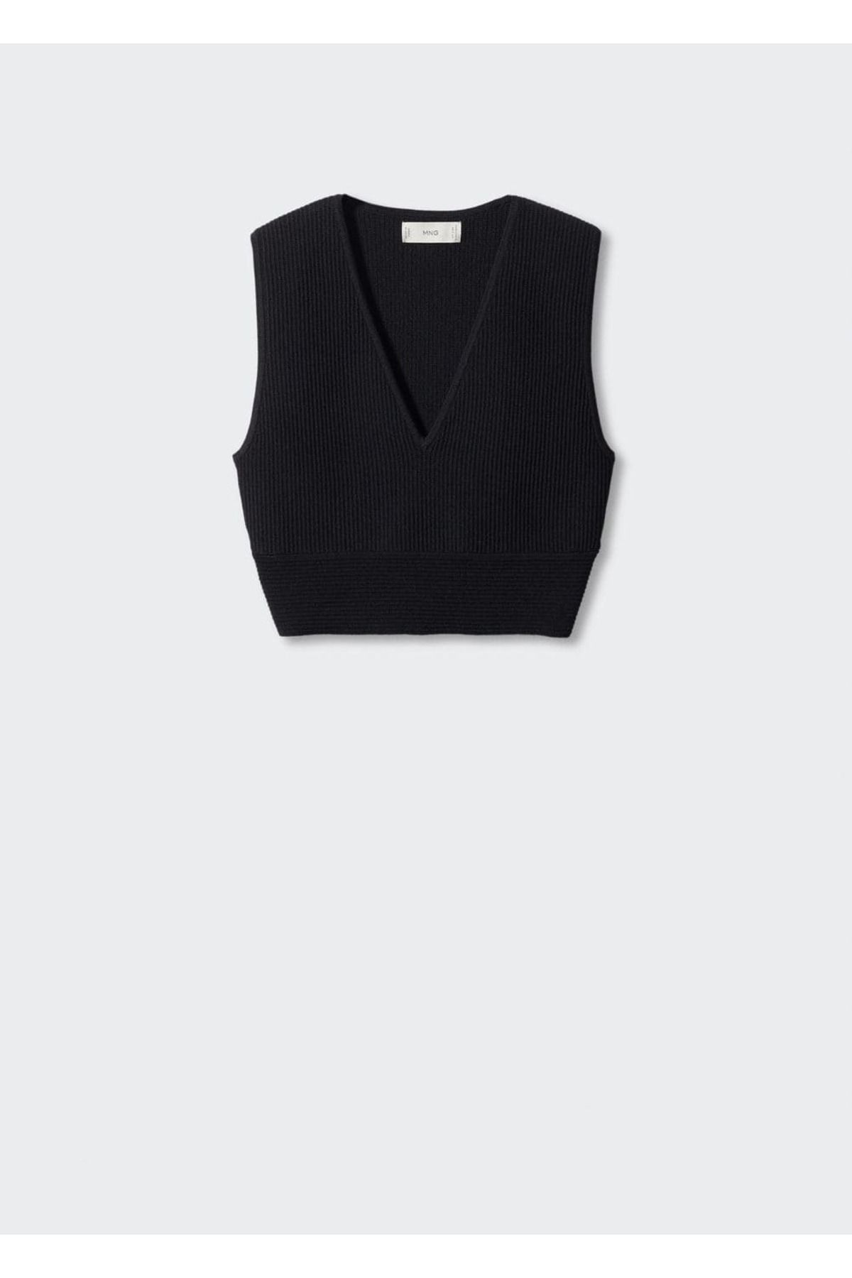 MANGO Woman-Ribbed cropped blouse 3