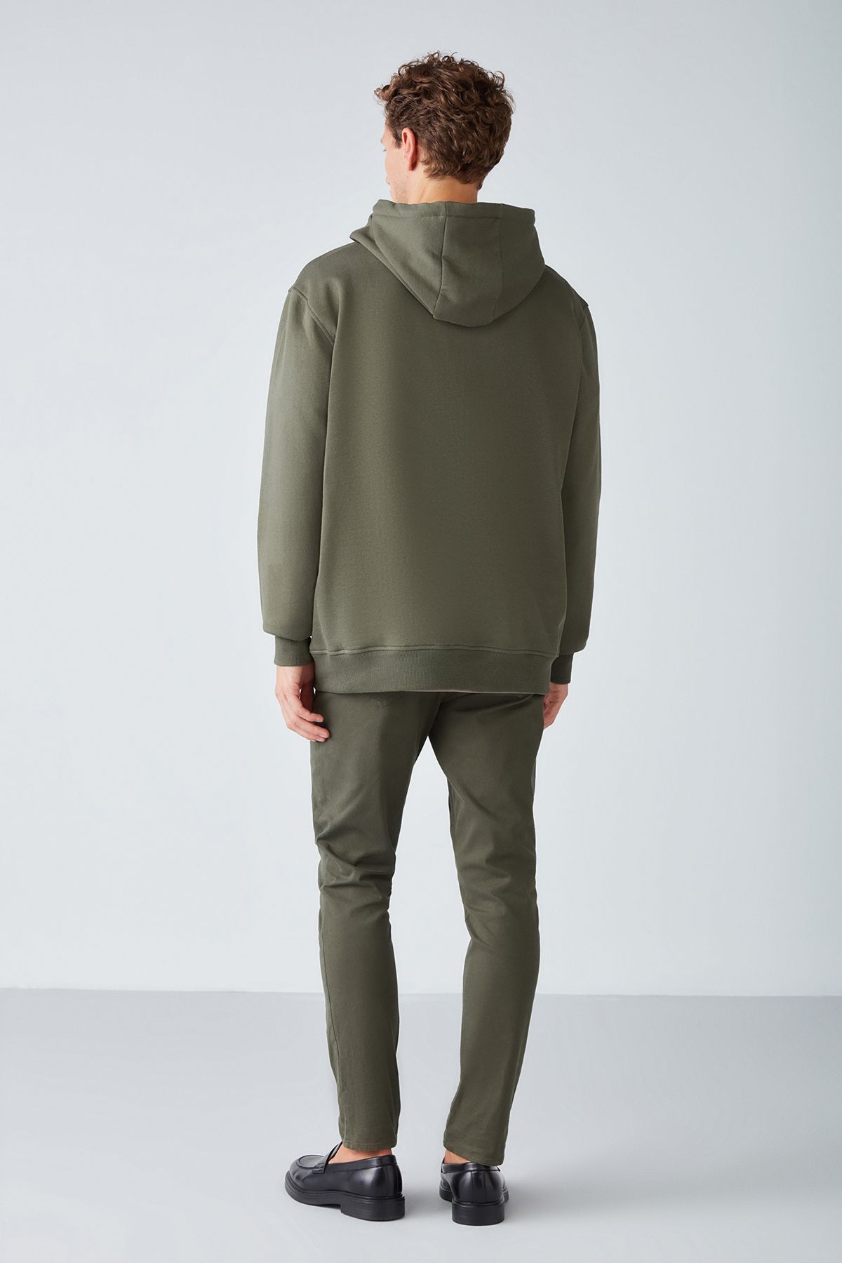 GRIMELANGE-Epic Men's Soft Light Fabric Hooded Corded Regular Fit Embroidered Khaki Sweatshirt 5