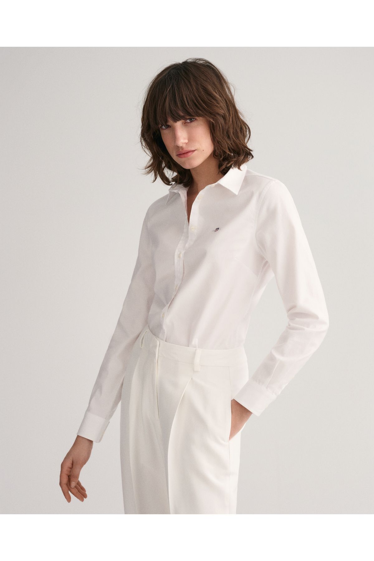 Gant Kadın Beyaz Slim Fit Klasik Yaka Oxford Gömlek
