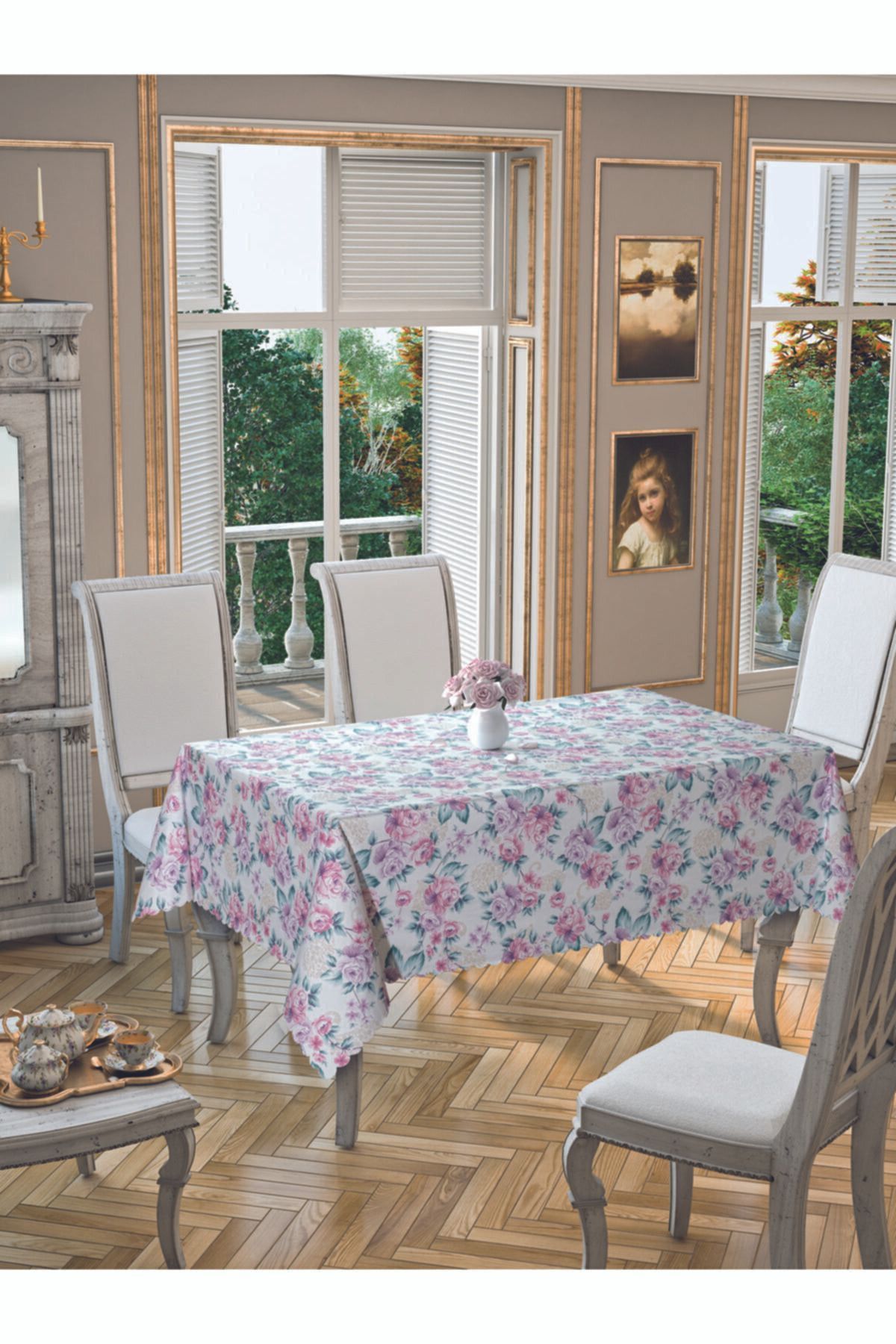Tropikhome Polyester Dertsiz Leke Tutmaz Gül Çiçek Desen Baskılı Masa Örtüsü Yerli Üretim