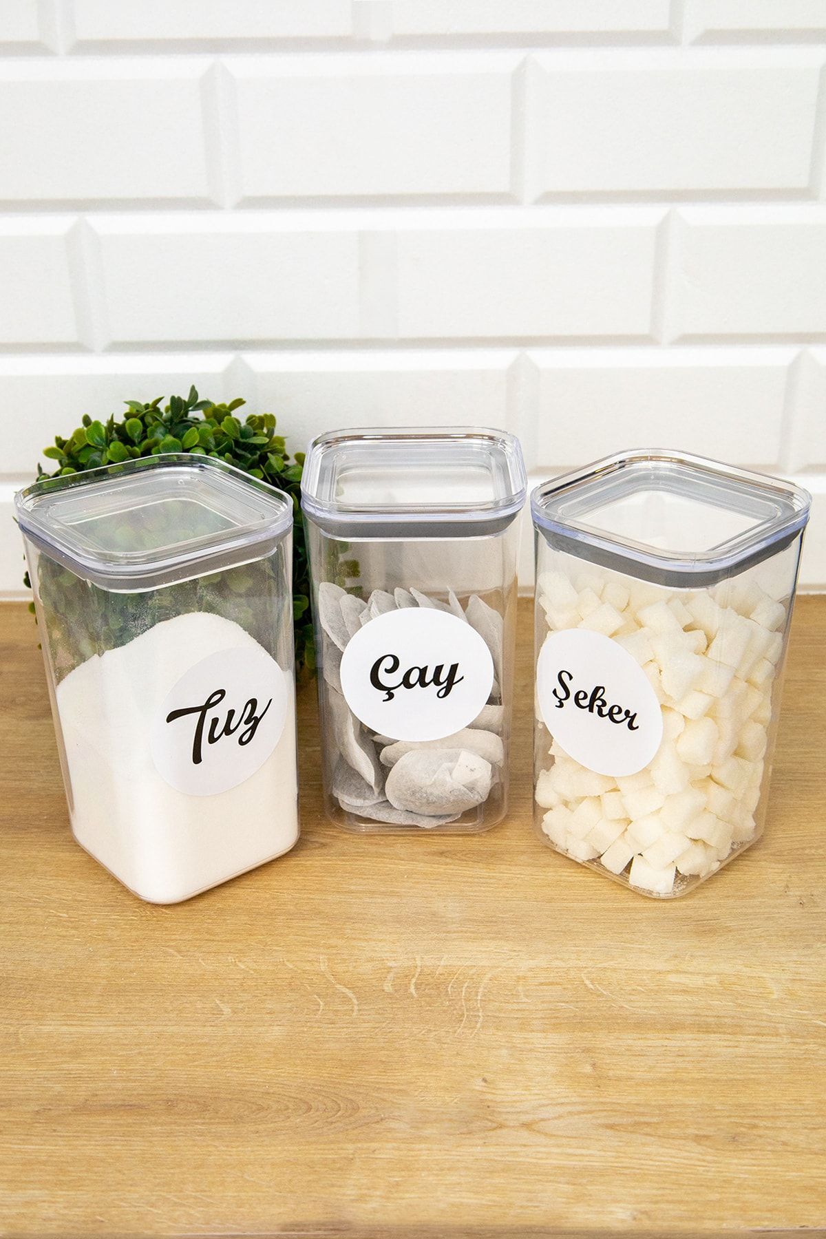 DNS HOME 3'lü Mika Akrilik 1200 Ml Çay Şeker Tuz Etiketli Vakum