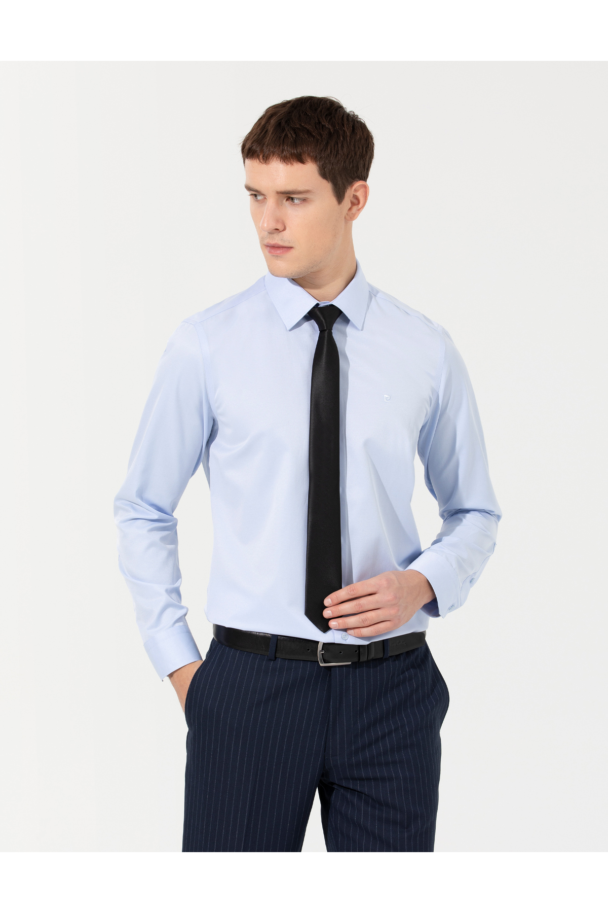 پیراهن پیر کاردین مردانه پنبه ای آبی بیسیک راسته Slim Fit/اسلیم فیت    Slim/اسلیم فیت Daily/روزانه | Pierre Cardin TYB663965170412997 TR - تصویر 3