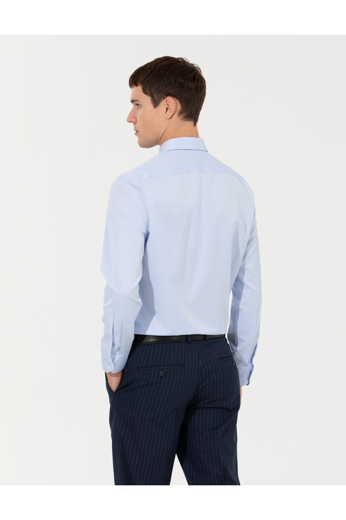 پیراهن پیر کاردین مردانه پنبه ای آبی بیسیک راسته Slim Fit/اسلیم فیت    Slim/اسلیم فیت Daily/روزانه | Pierre Cardin TYB663965170412997 TR - تصویر 5