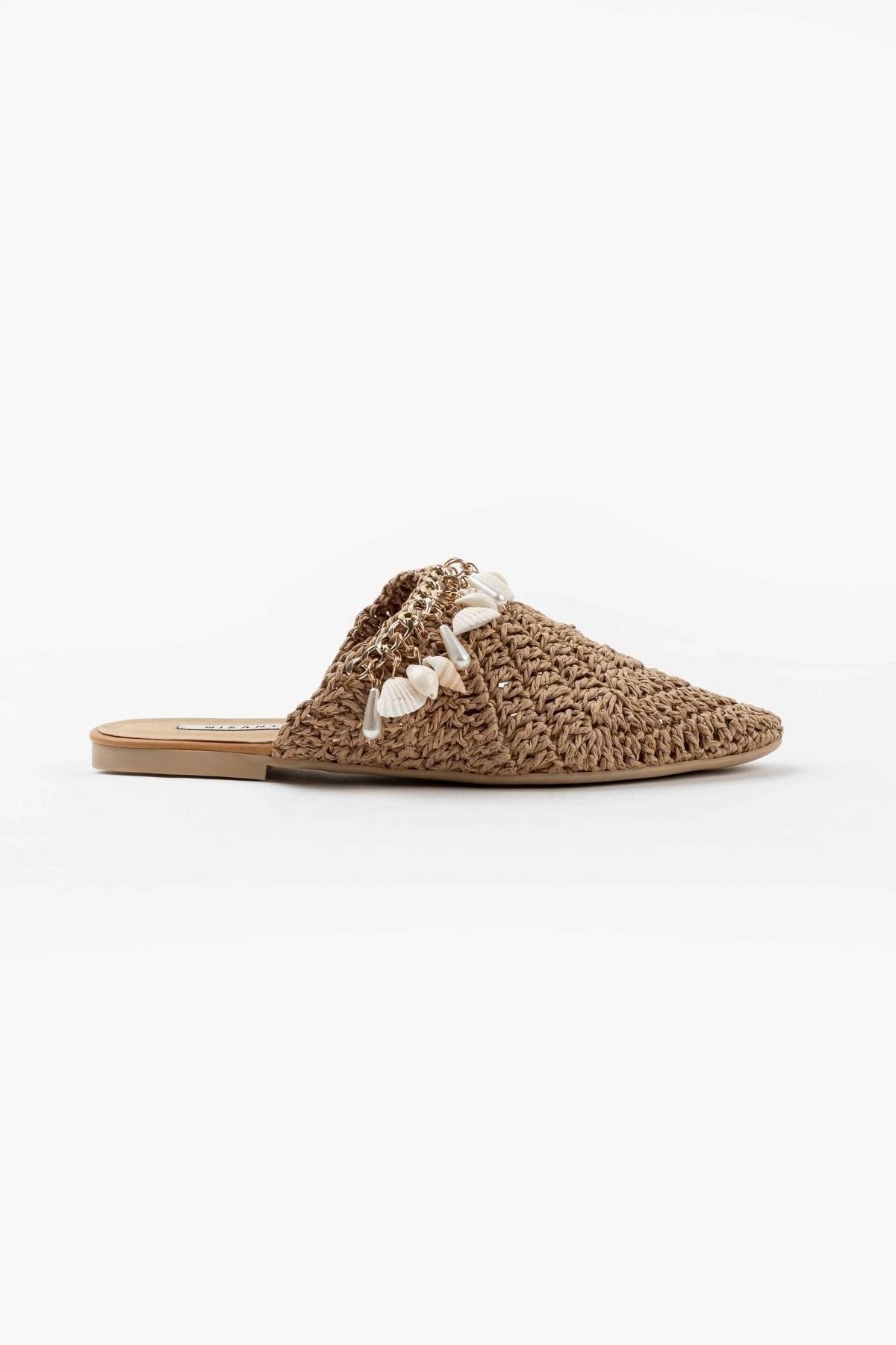 NİŞANTAŞI SHOES-Damskie kapcie Lisa Tan z dzianiny w kształcie muszli 6