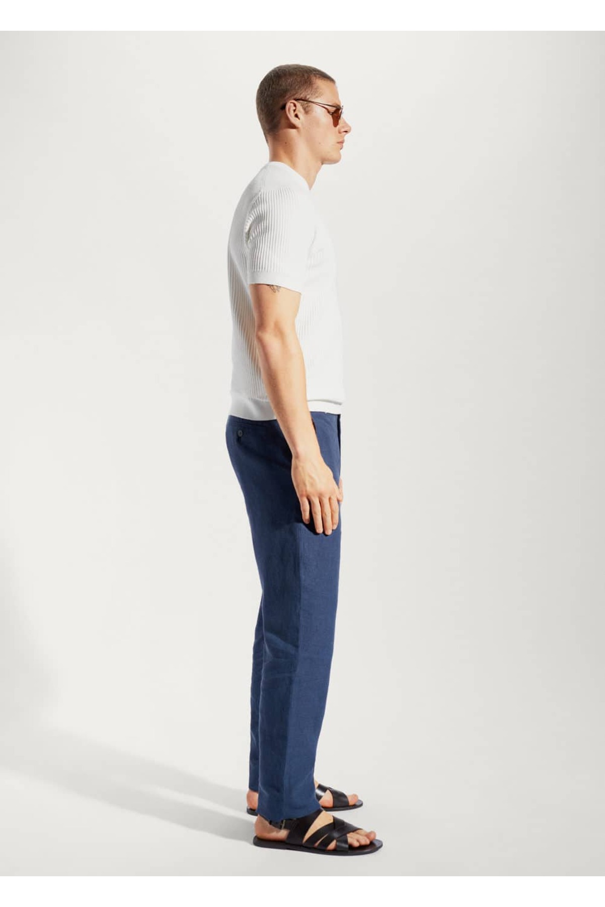 شلوار مردانه آبی سرمه ای منگوMANGO Man | 57000570 اورجینال - تصویر 8