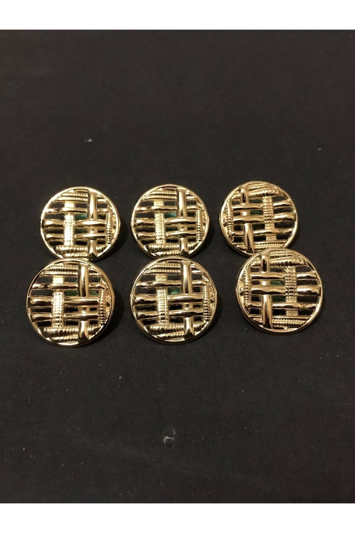 aensia Gold Altın Kalın File Hasır Tasarımlı Düğme 36 Boy Metal Düğme Ceket Trençkot Düğmesi - 6lı Paket