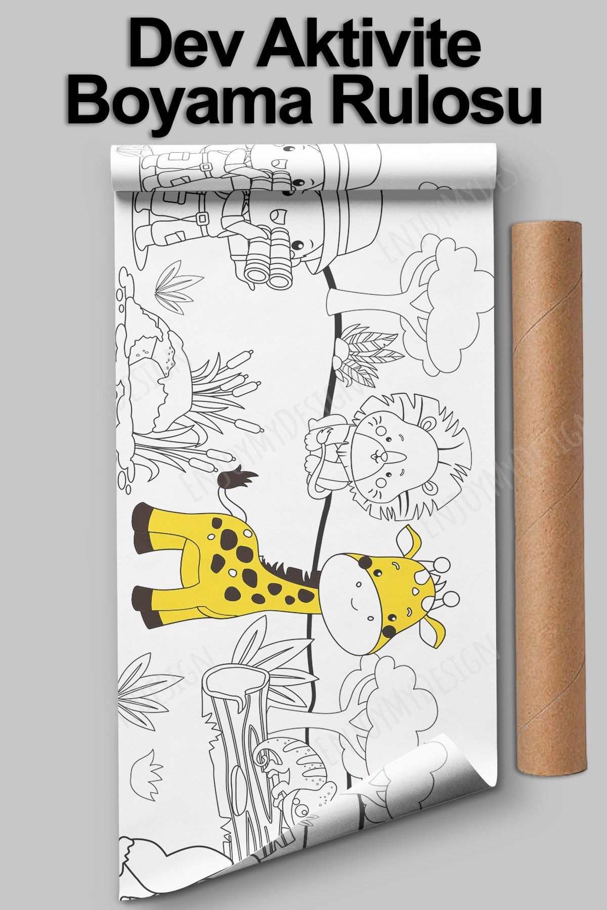 Enjoymydesign Safari Temalı Boyama Kağıdı 2.5 metre Rulo - Bebek Ve Çocuk Için Eğitici Aktivite Kağıdı