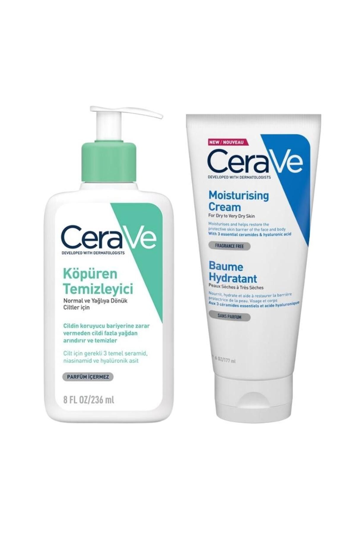 CeraVe-236 ml Oily and Combination Skin Foaming Cleanser - Moisturizing Cream 177 ml Wool 2