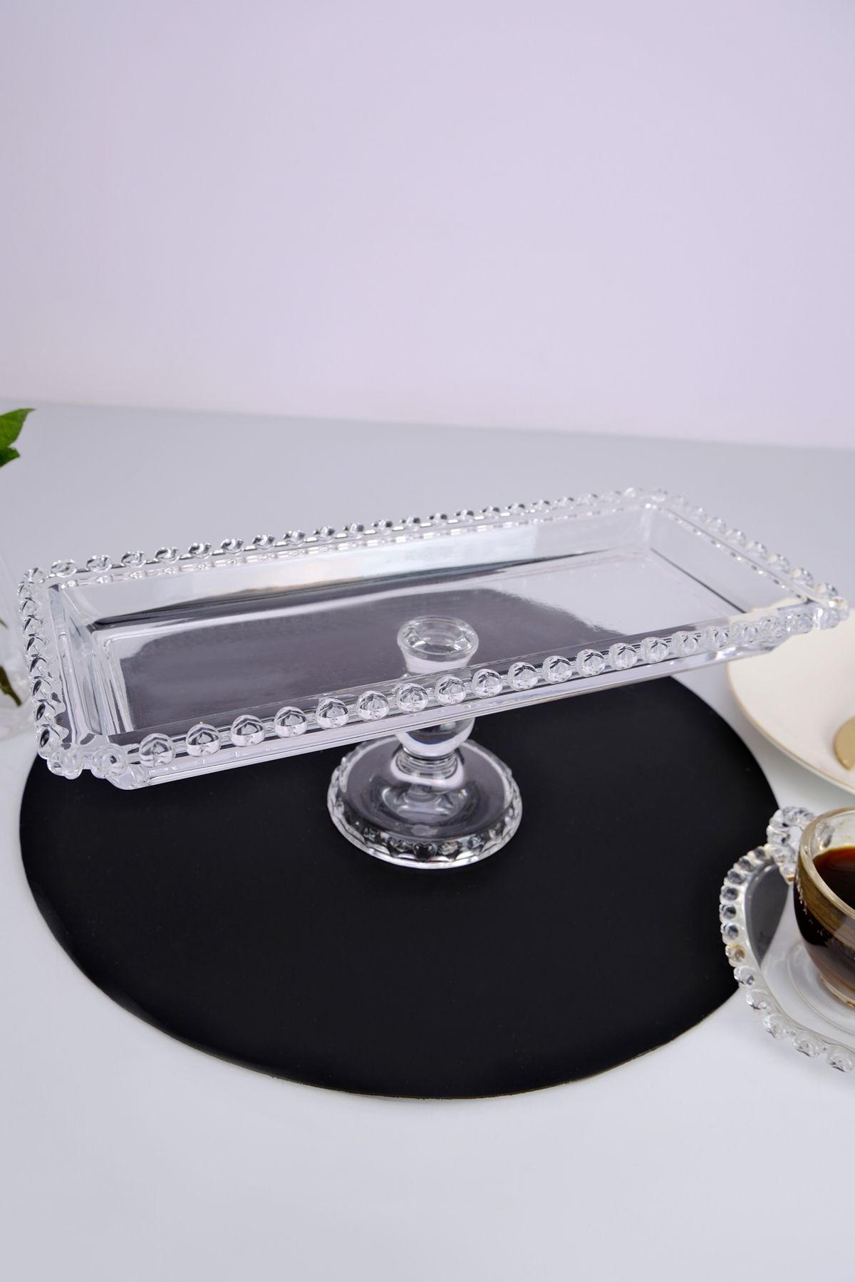 Digithome-30 Cm Rectangular Glass - Heart Beaded Standing Presentation Cookie Holder - SUR-18 C320.049 4