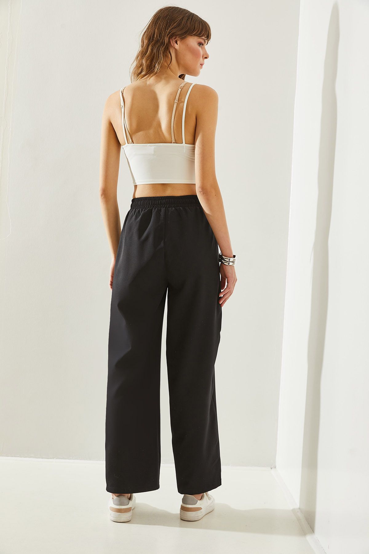 Bianco Lucci-Women's Palazzo Trousers with Eyelet Detail - Elastic Waist Tie60251233 7