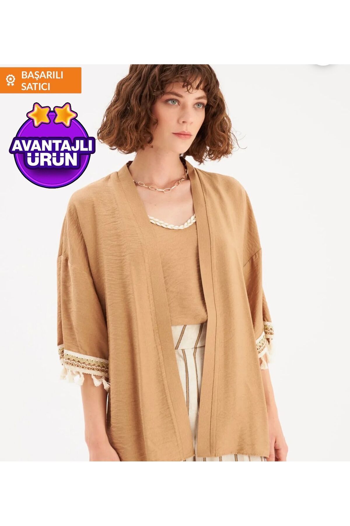Kol Detaylı Salaş Keten Kimono