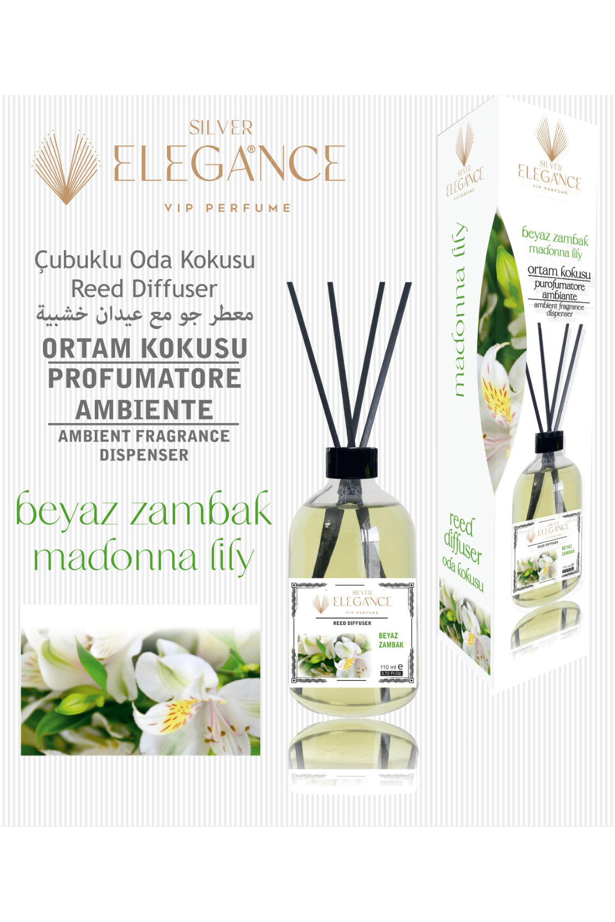 Beyaz Zambak Reed Diffuser Bambu Çubuklu Oda Kokusu (110 Ml)
