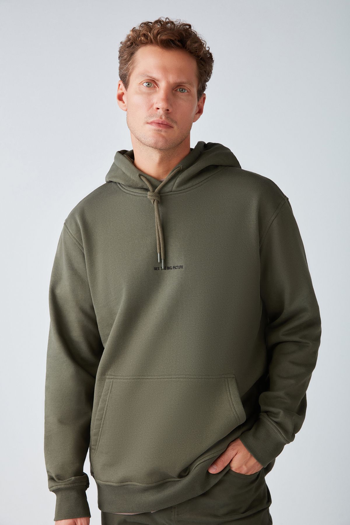 GRIMELANGE-Epic Men's Soft Light Fabric Hooded Corded Regular Fit Embroidered Khaki Sweatshirt 2