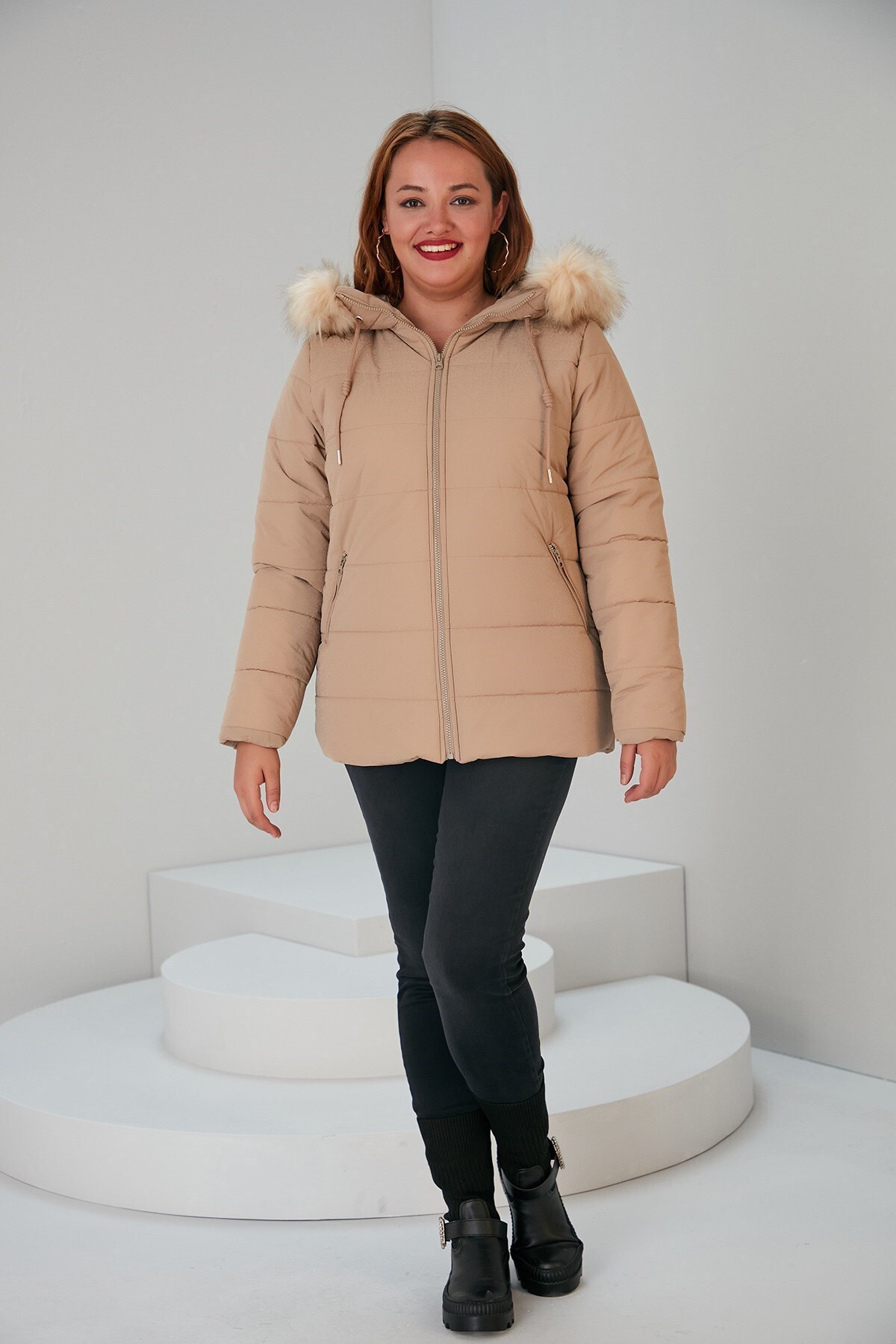 RMG-Plus Size Mink Coat with Fur Hood 5