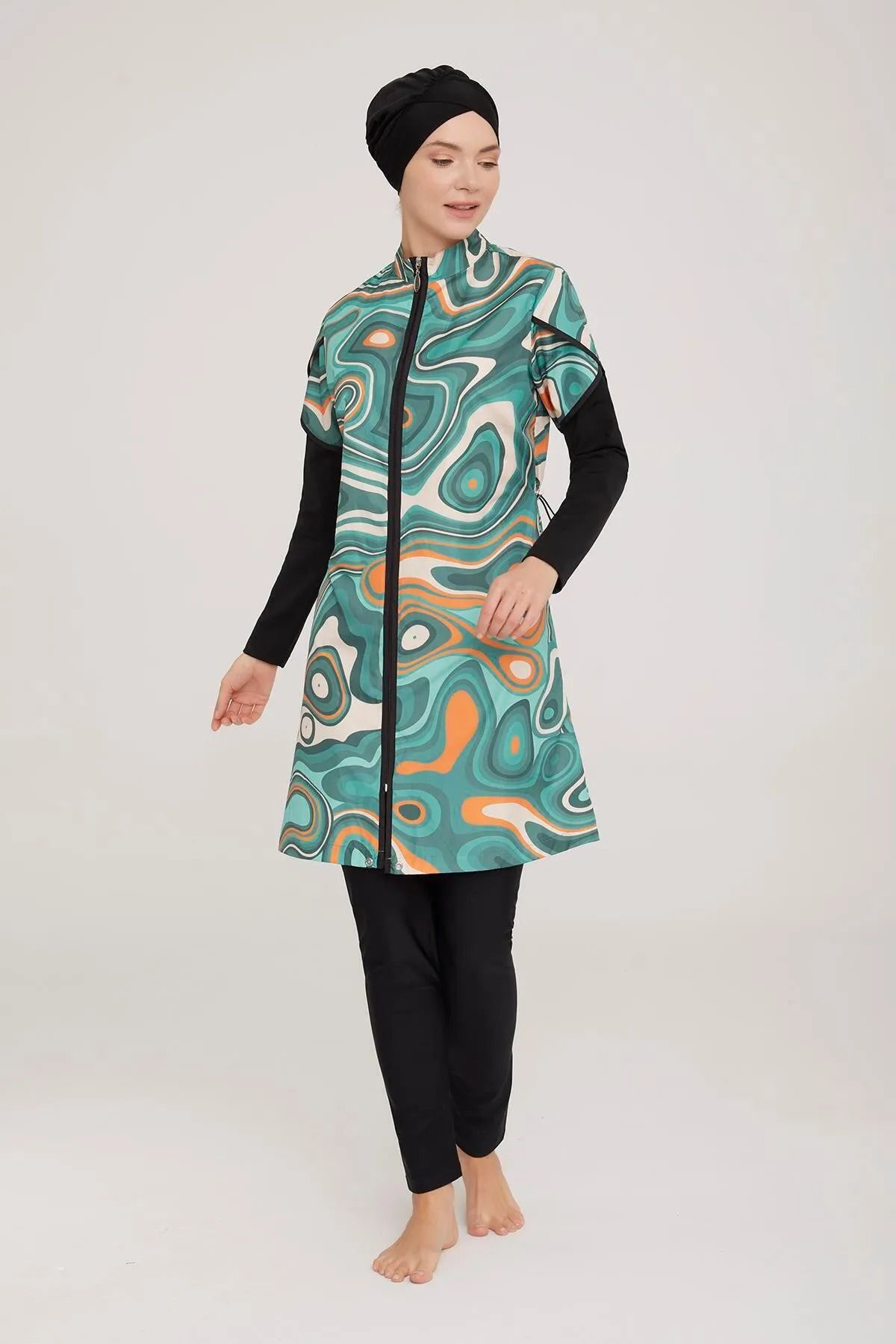 ZF BUTİK-Costum de baie hijab cu fermoar complet ondulat - Costum de baie ZF 3