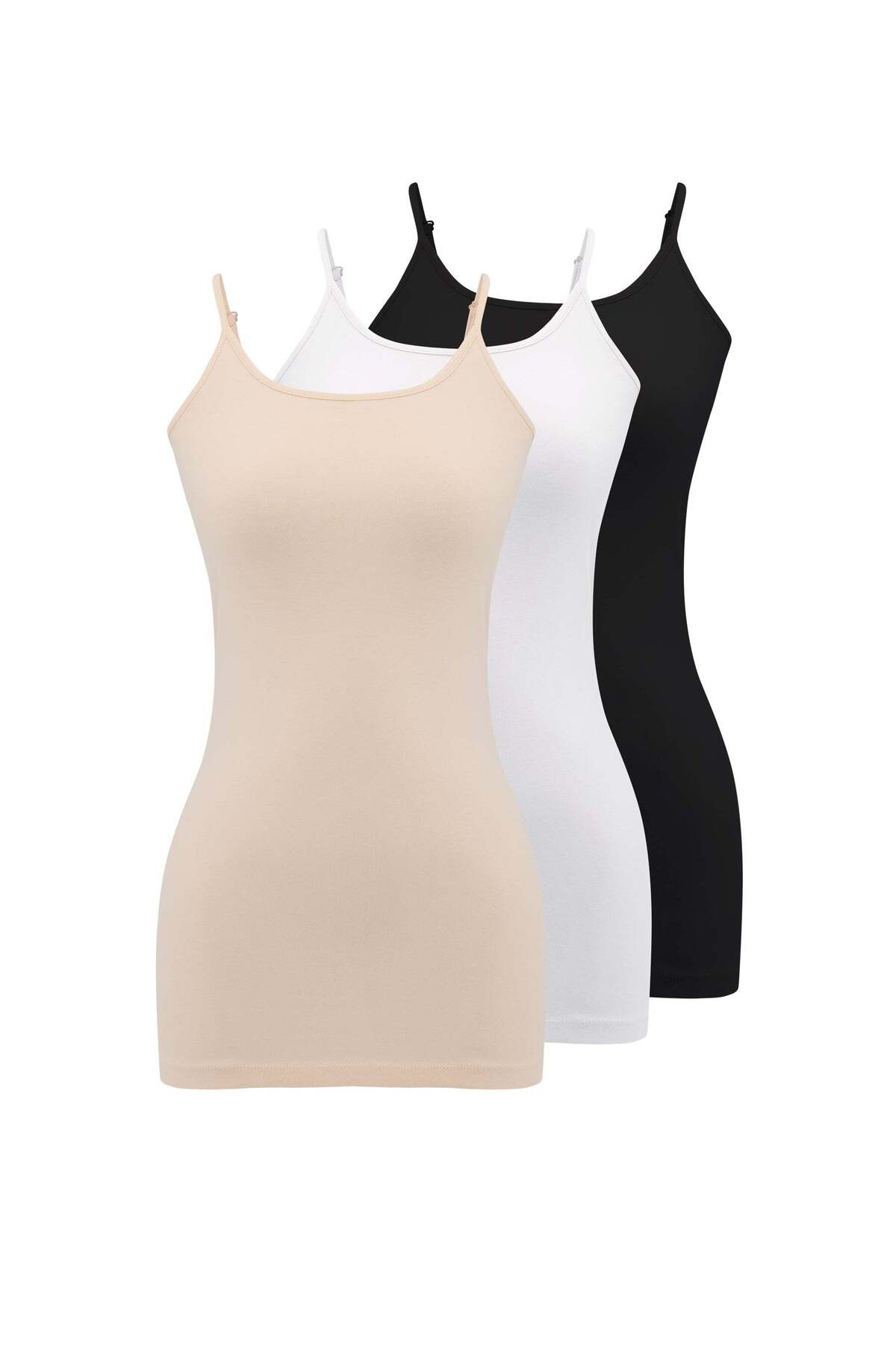 3-Piece White Cotton Elastane Blend Women's Singlet with Rope Strap Olivia singlet