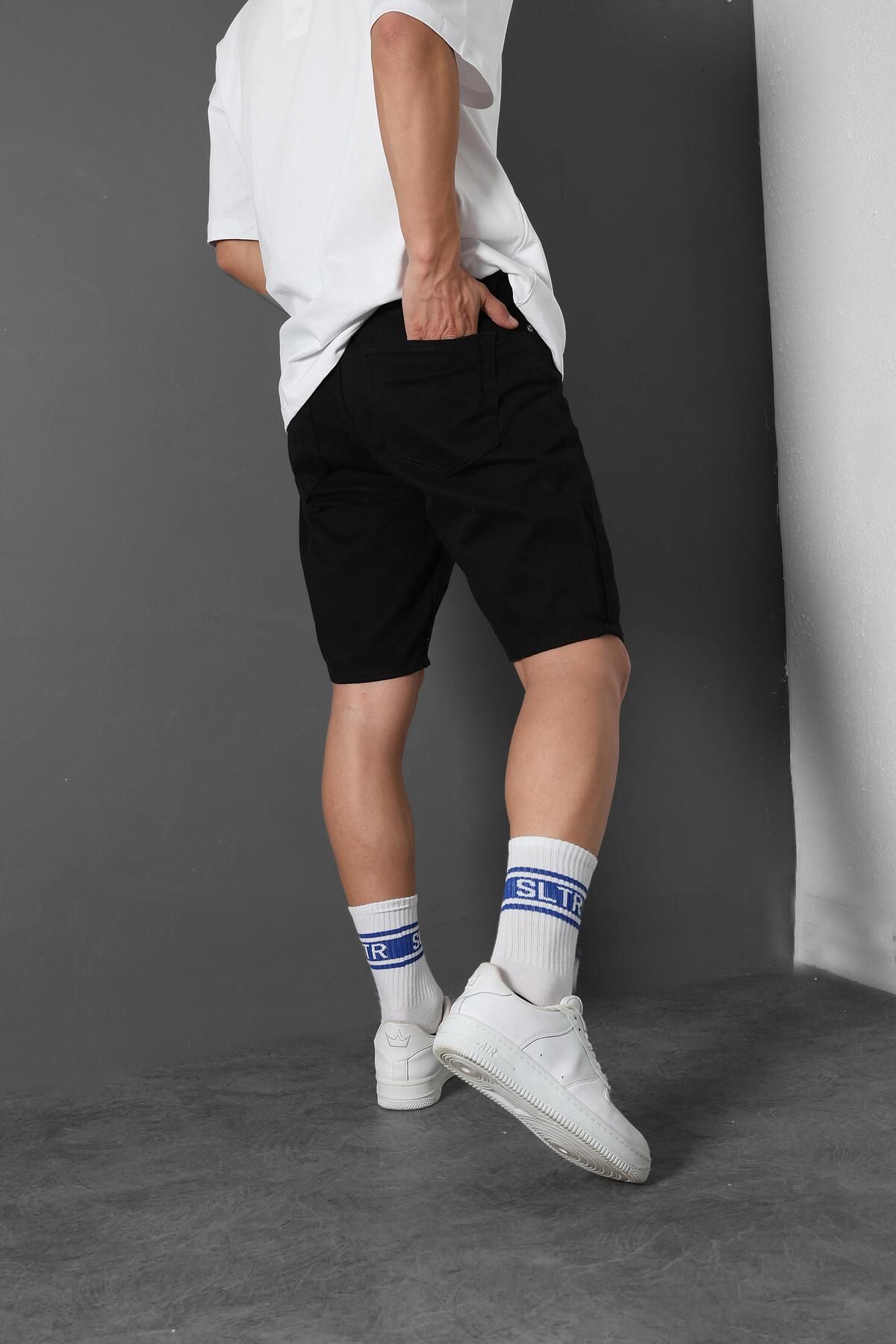 Slatra-Men's Black Denim Shorts - Above Knee Design 3